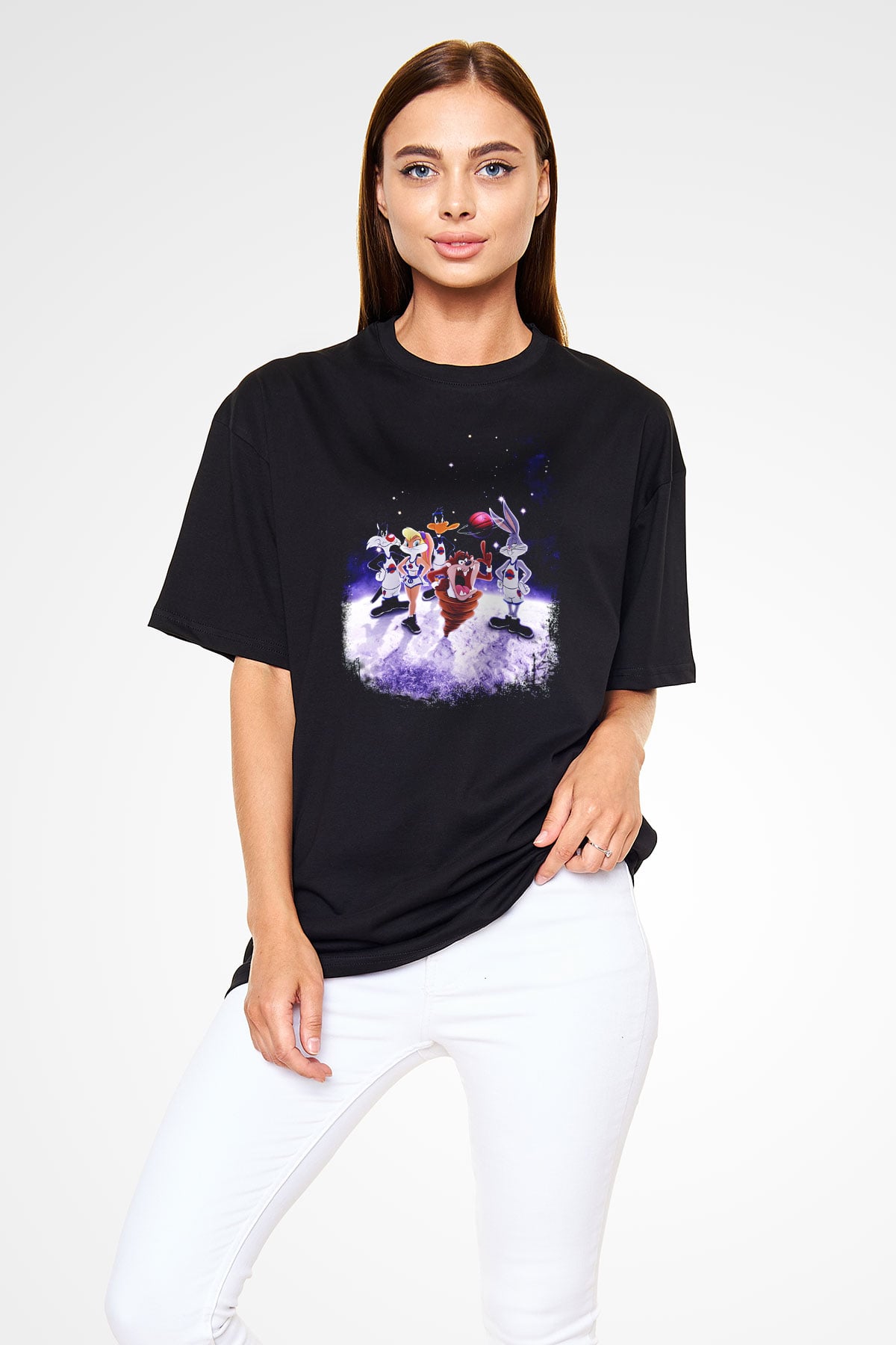 Space Jam Siyah Unisex Oversize Tişört