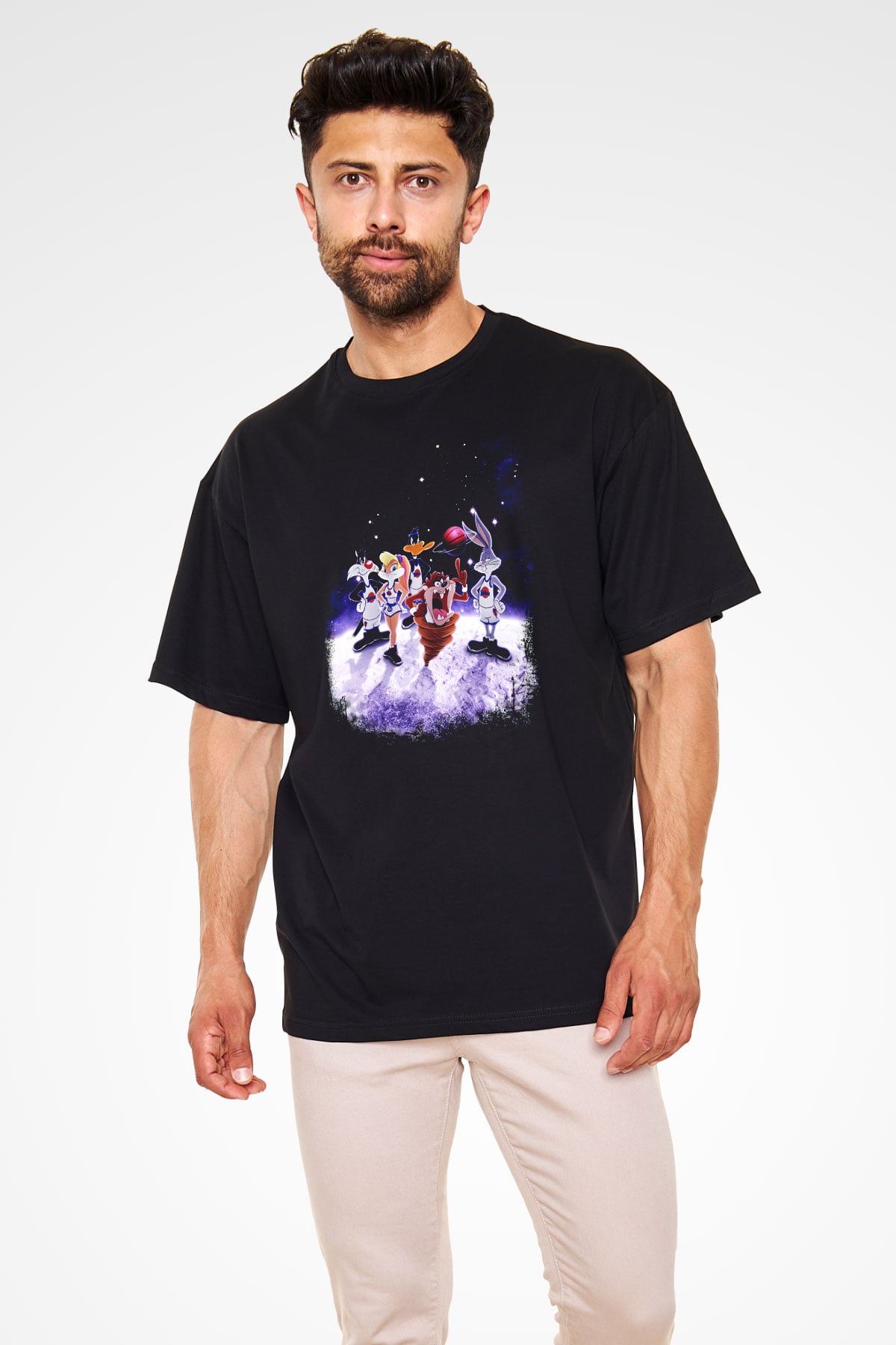 Space Jam Siyah Unisex Oversize Tişört