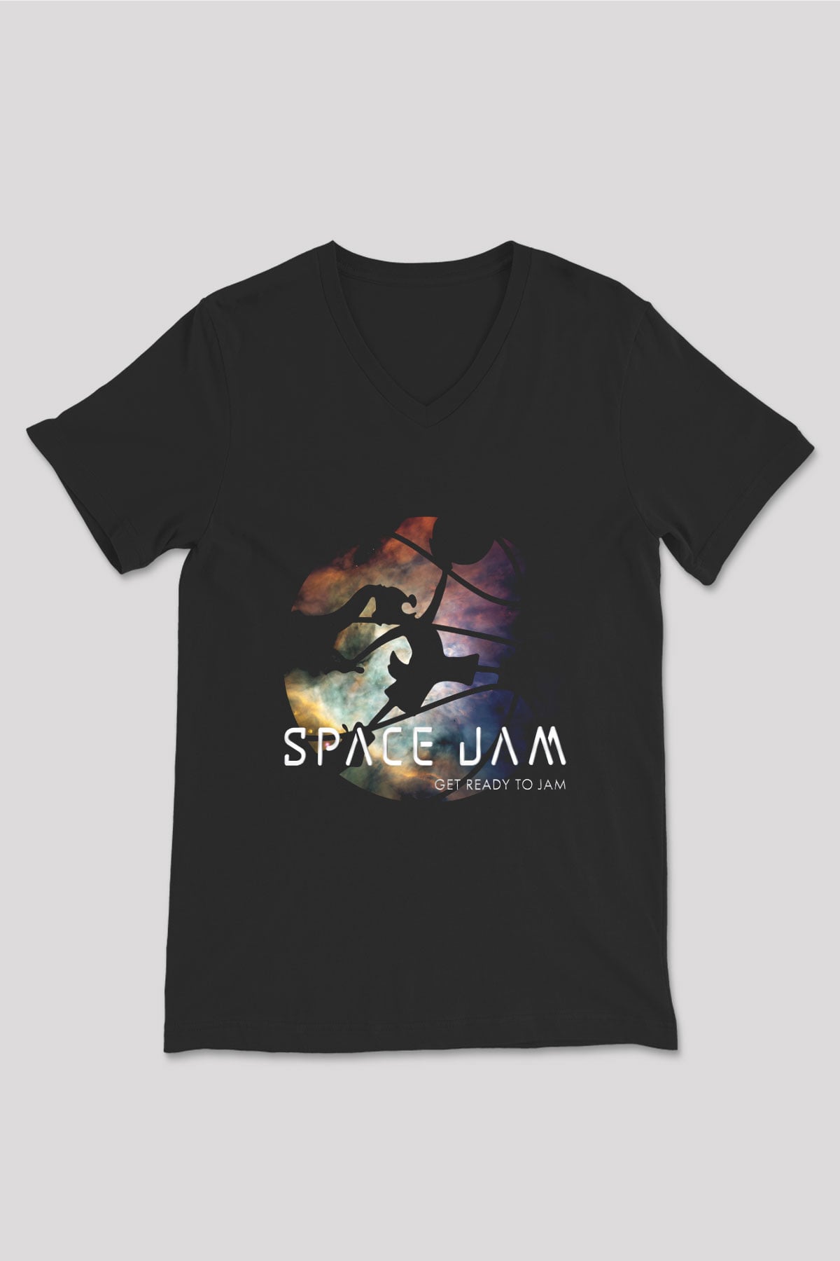 Space Jam Siyah Unisex V Yaka Tişört