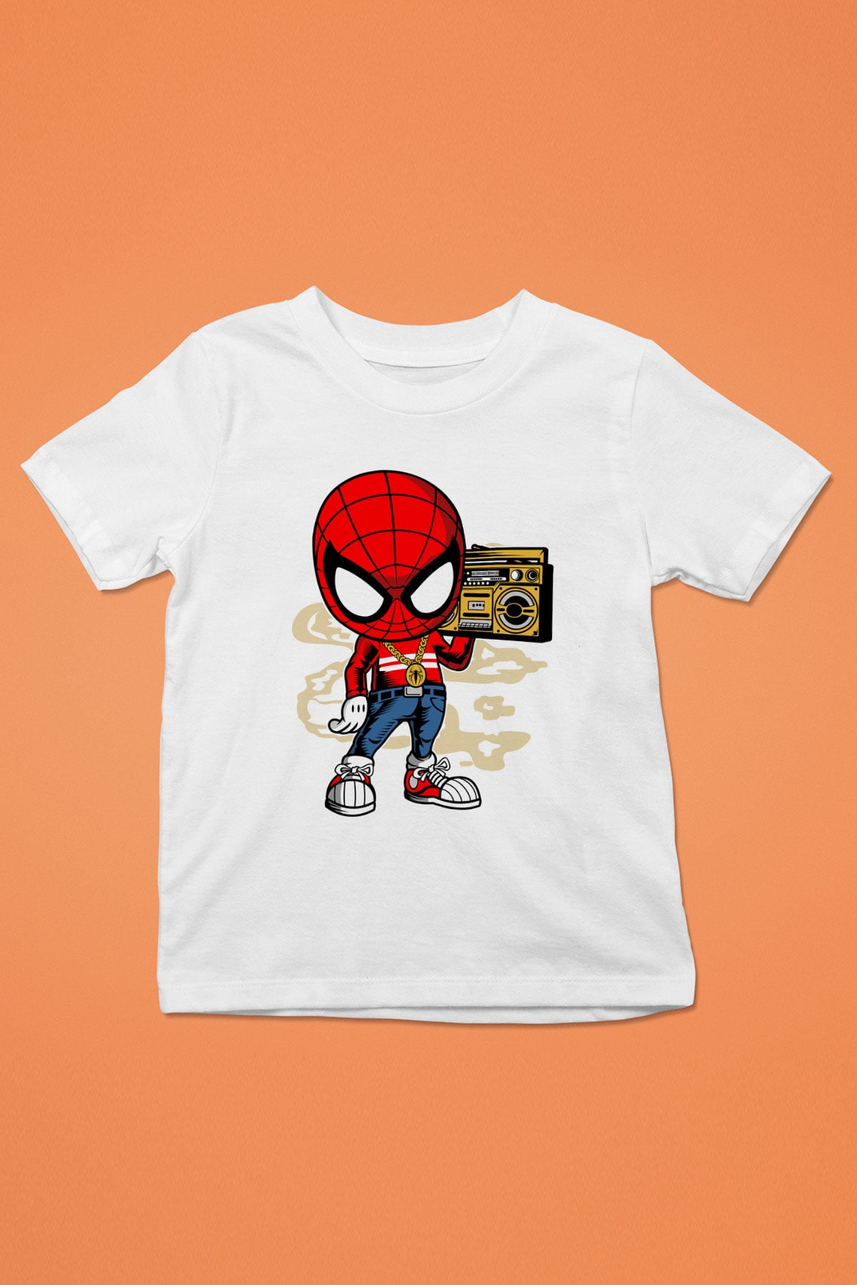 Spider Boombox Baskılı Beyaz Unisex Çocuk Tshirt