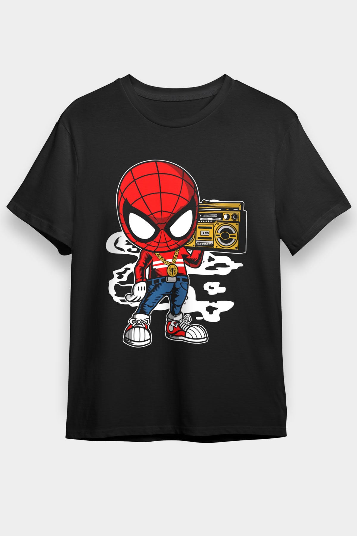 Spider Boombox Baskılı Siyah Unisex Tshirt