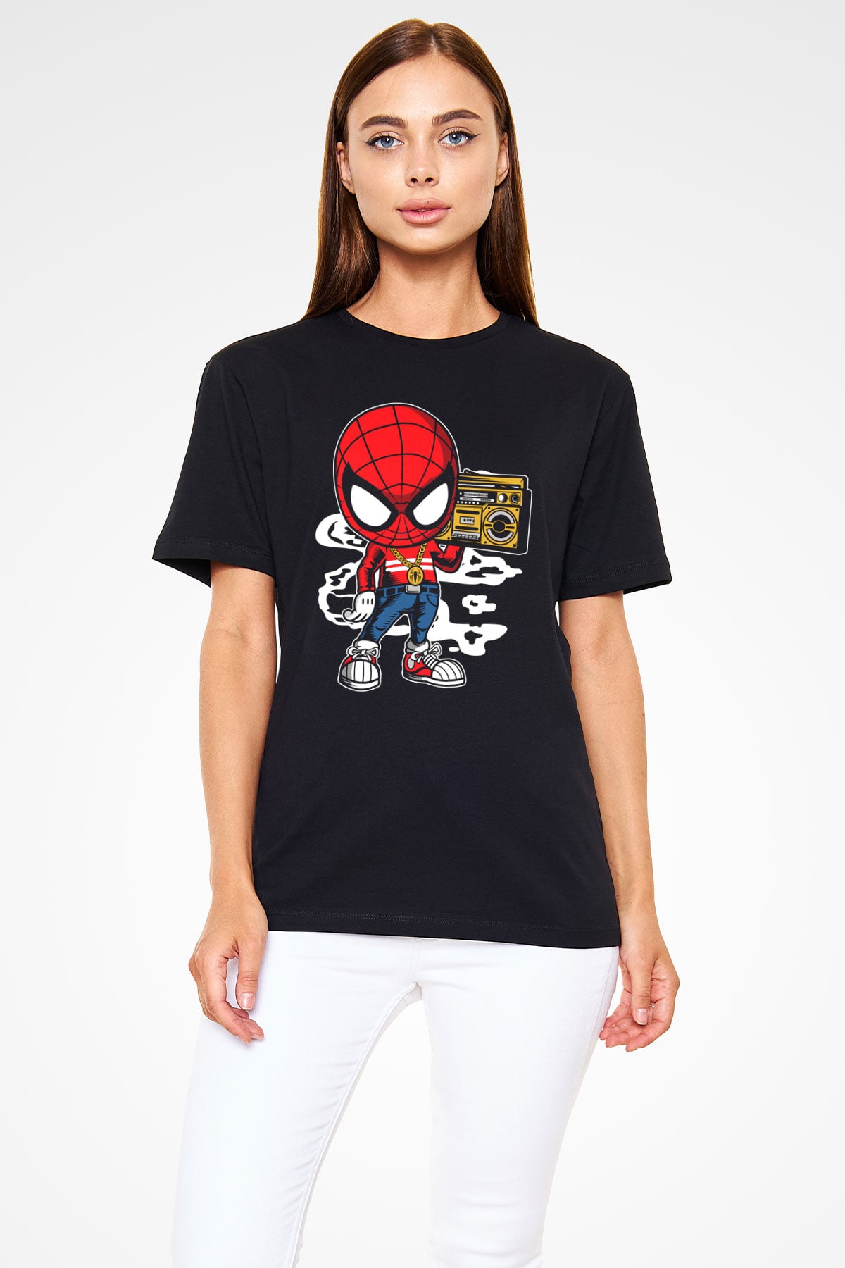 Spider Boombox Baskılı Siyah Unisex Tshirt
