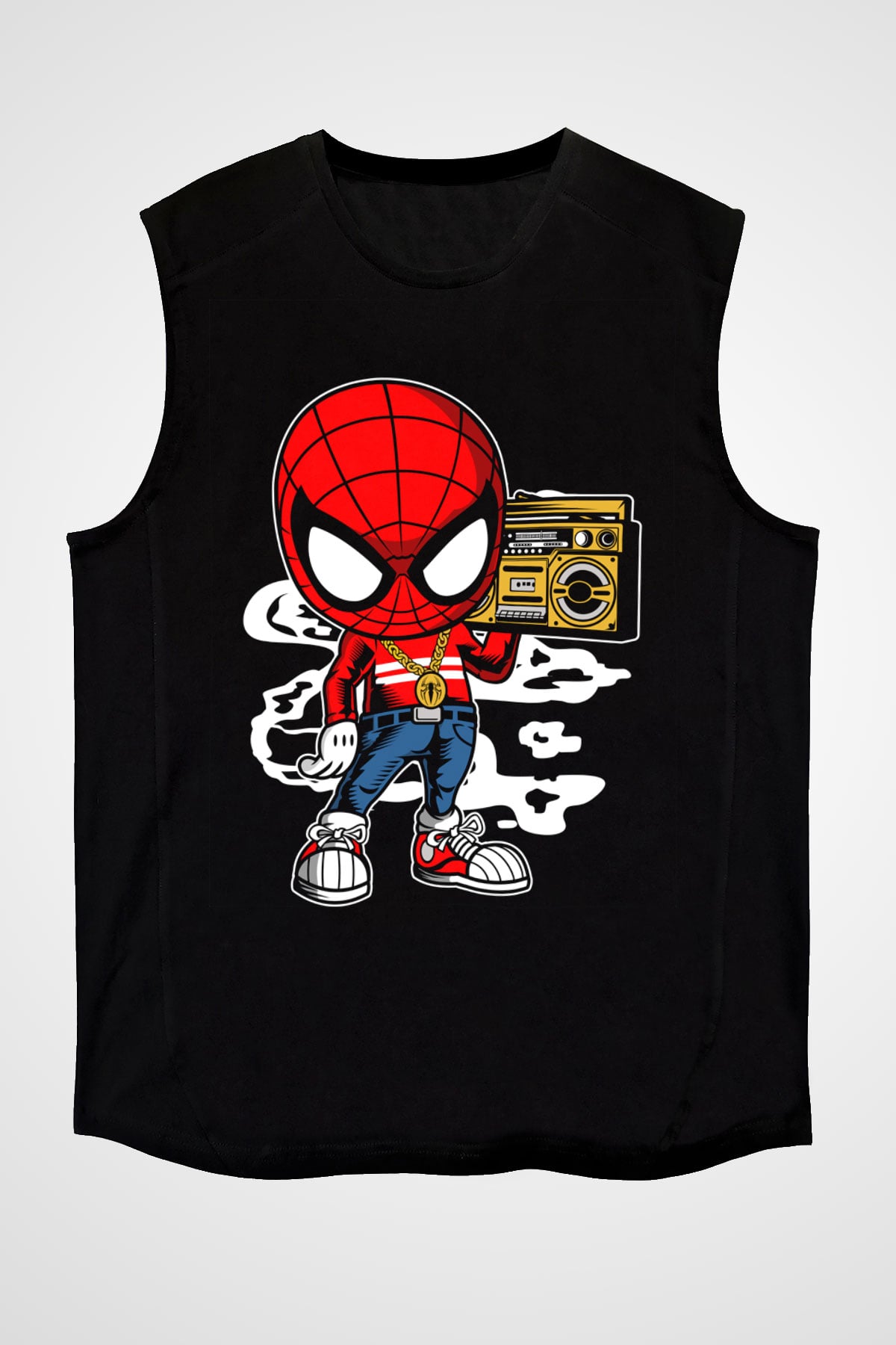 Spider Boombox Baskılı Siyah Unisex Tshirt
