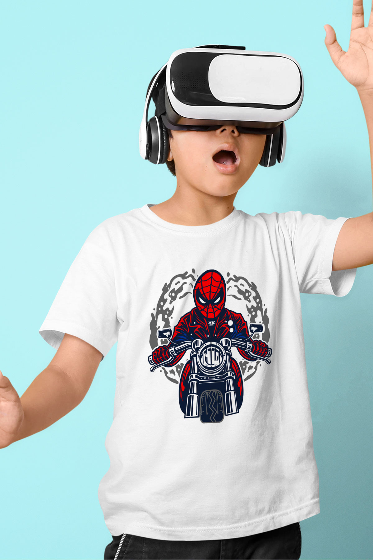 Spider Rider Baskılı Beyaz Unisex Çocuk Tshirt