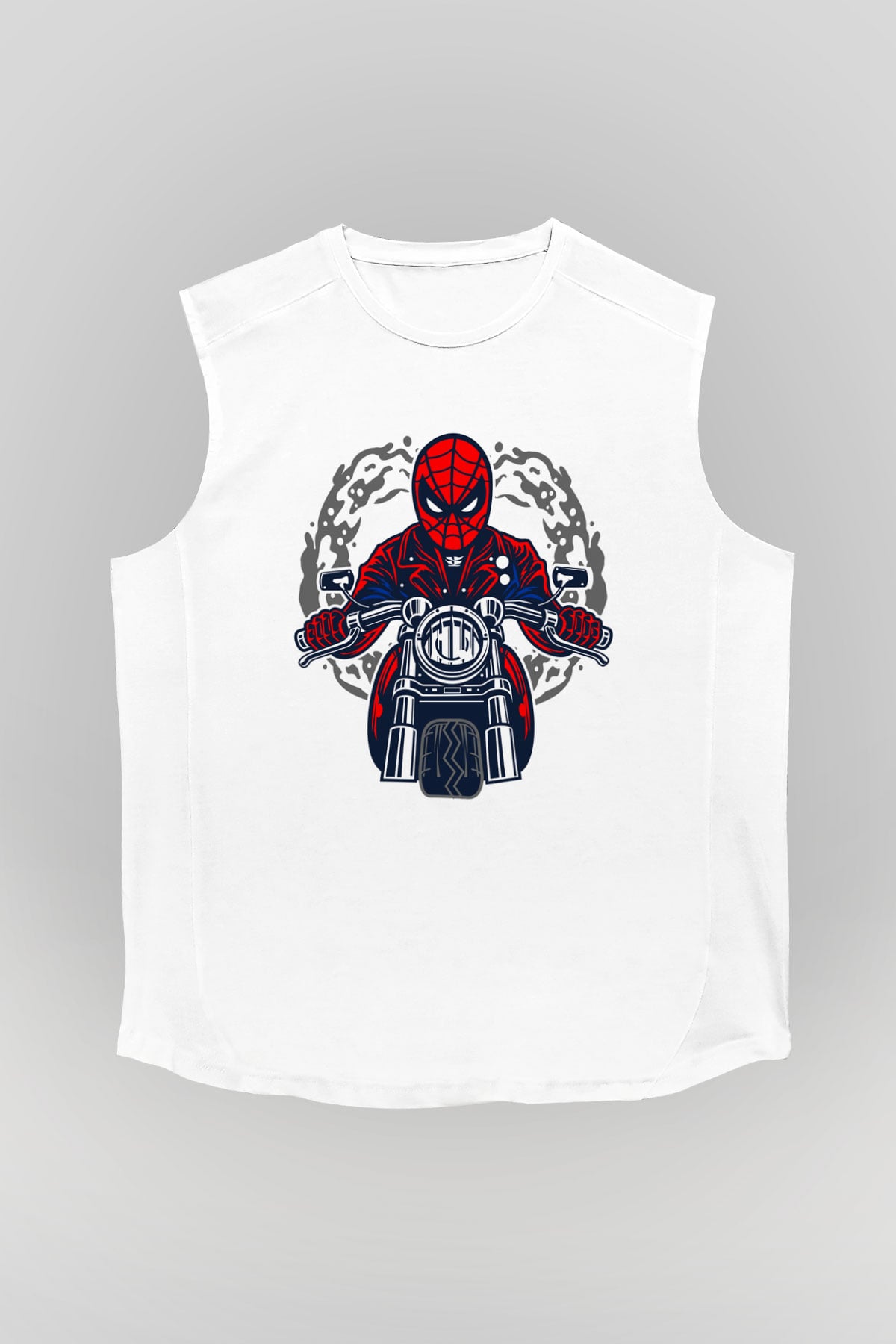 Spider Rider Baskılı Beyaz Unisex Kolsuz Tişört
