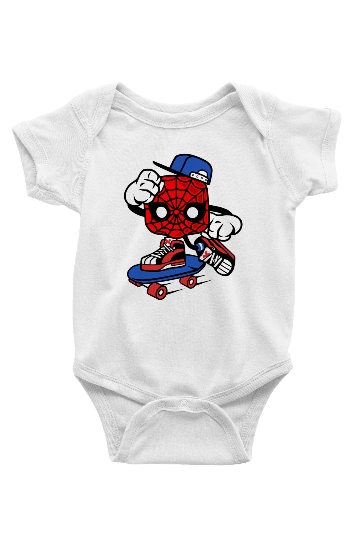 Spider Skater Baskılı Beyaz Unisex Bebek Body - Zıbın