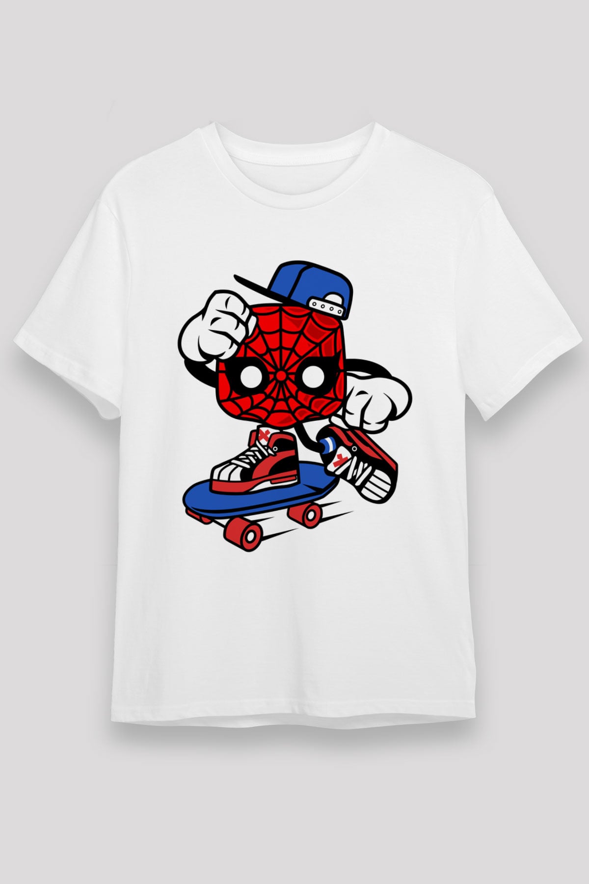 Spider Skater Baskılı Beyaz Unisex Tshirt