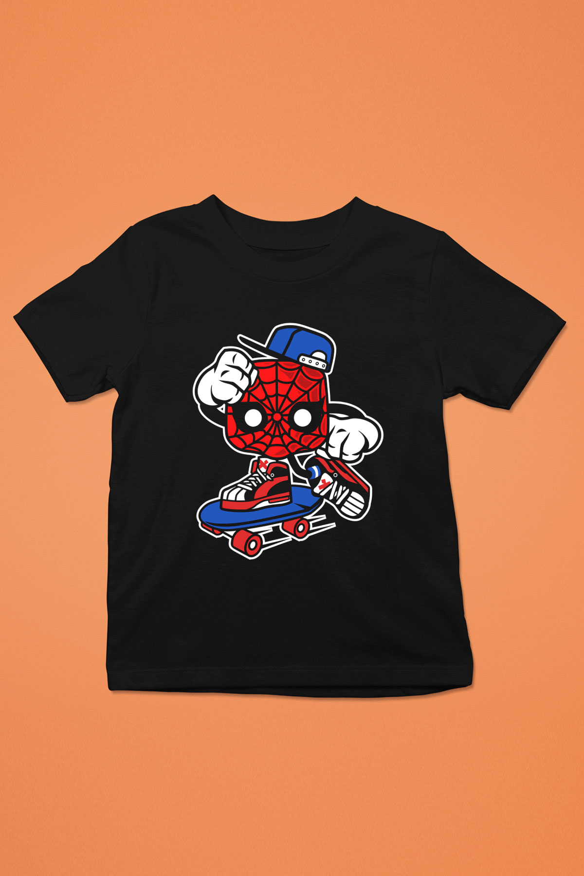 Spider Skater Baskılı Siyah Çocuk Unisex Tshirt