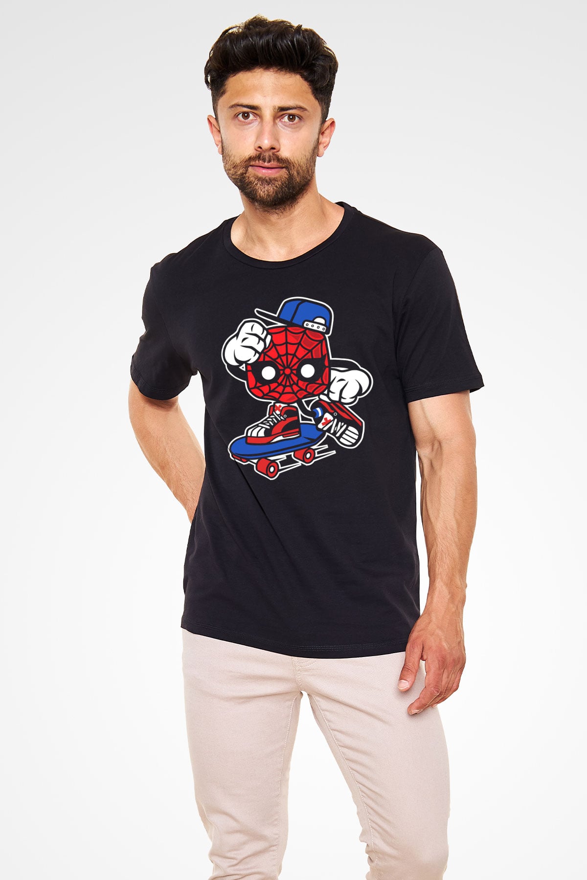 Spider Skater Baskılı Siyah Unisex Tshirt