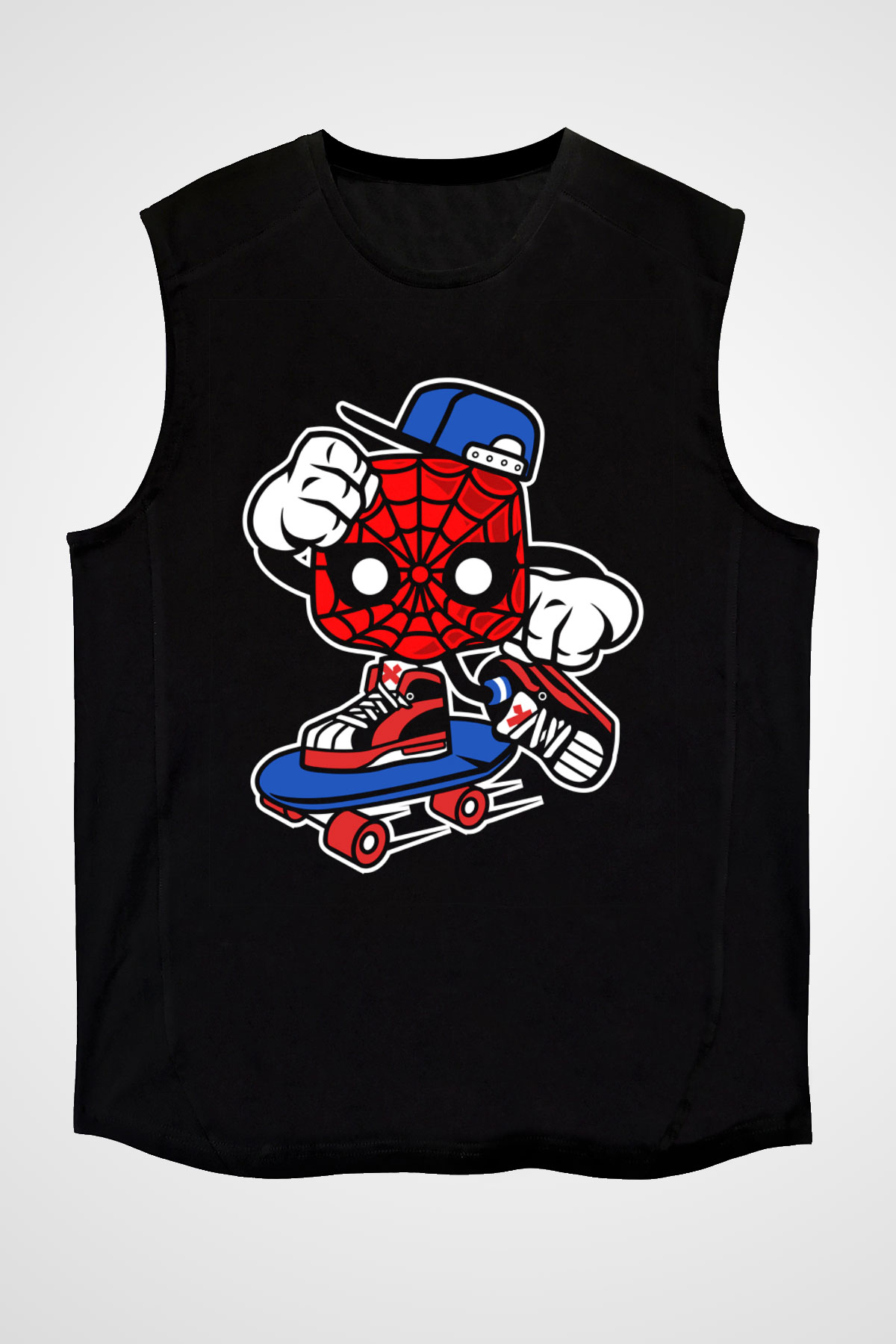 Spider Skater Baskılı Siyah Unisex Tshirt