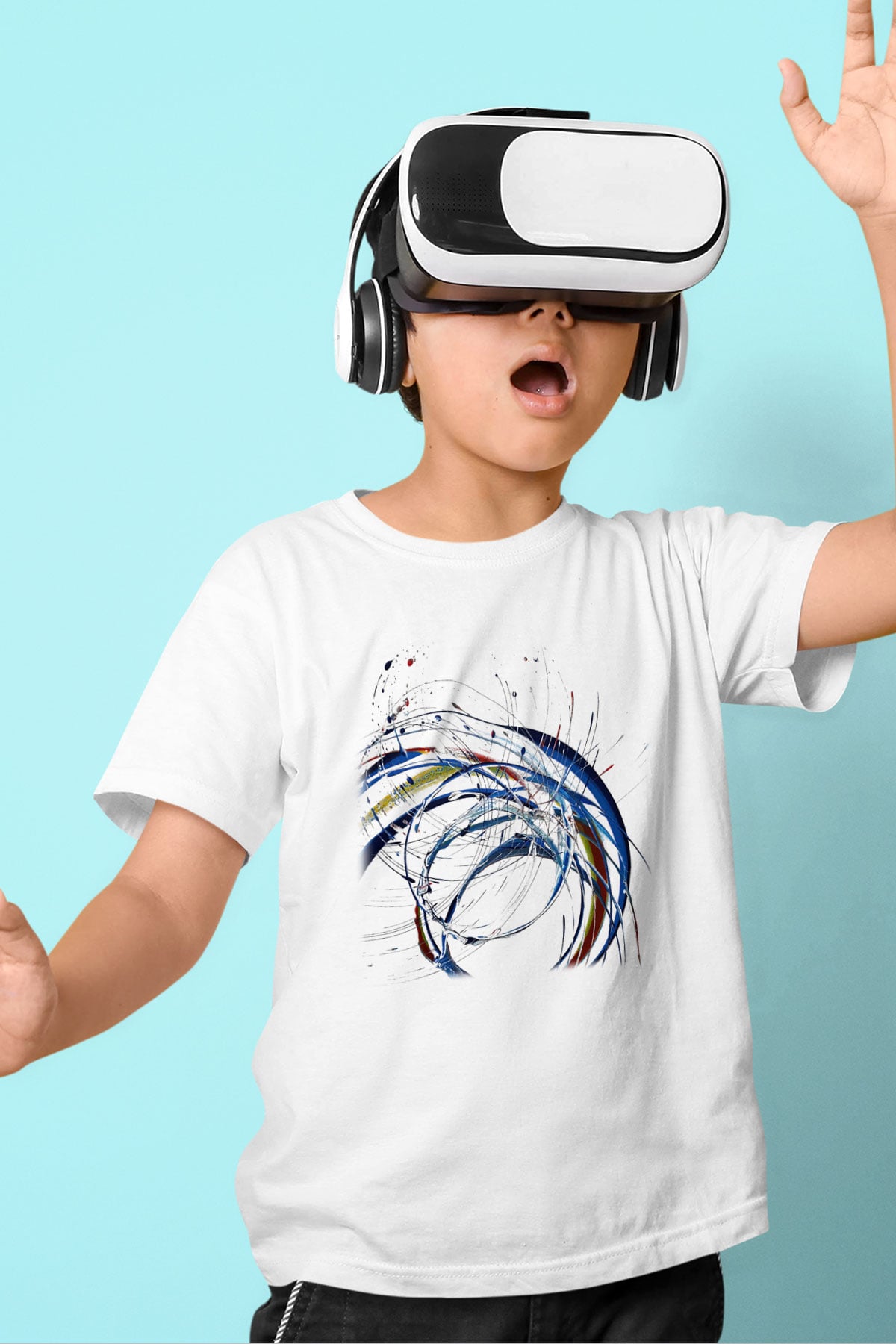 Spiral Baskılı Beyaz Unisex Çocuk Tişört