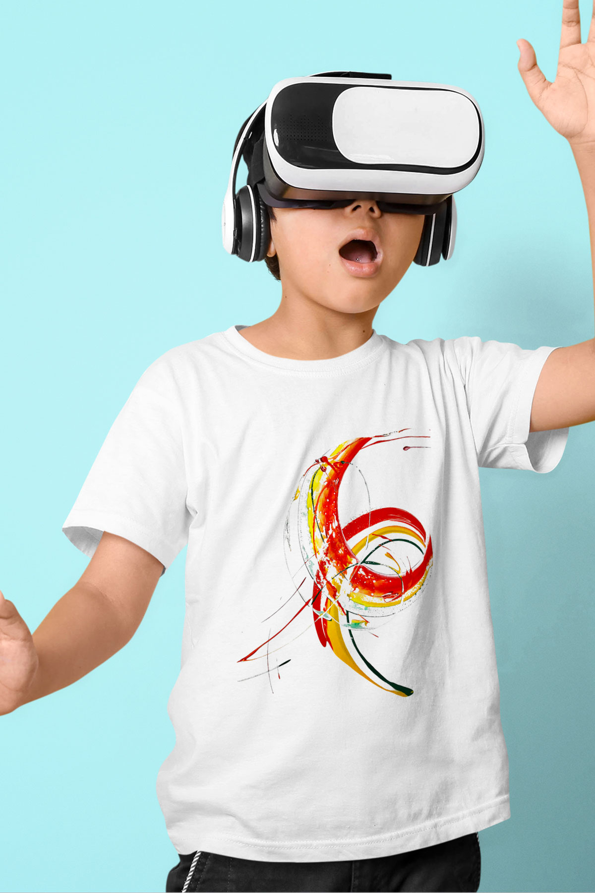 Spiral Baskılı Beyaz Unisex Çocuk Tişört