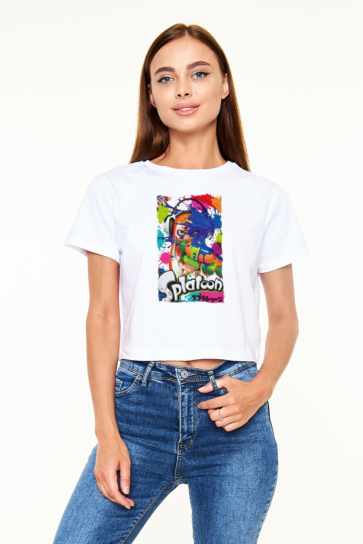 Splatoon Beyaz  Crop Top Tişört