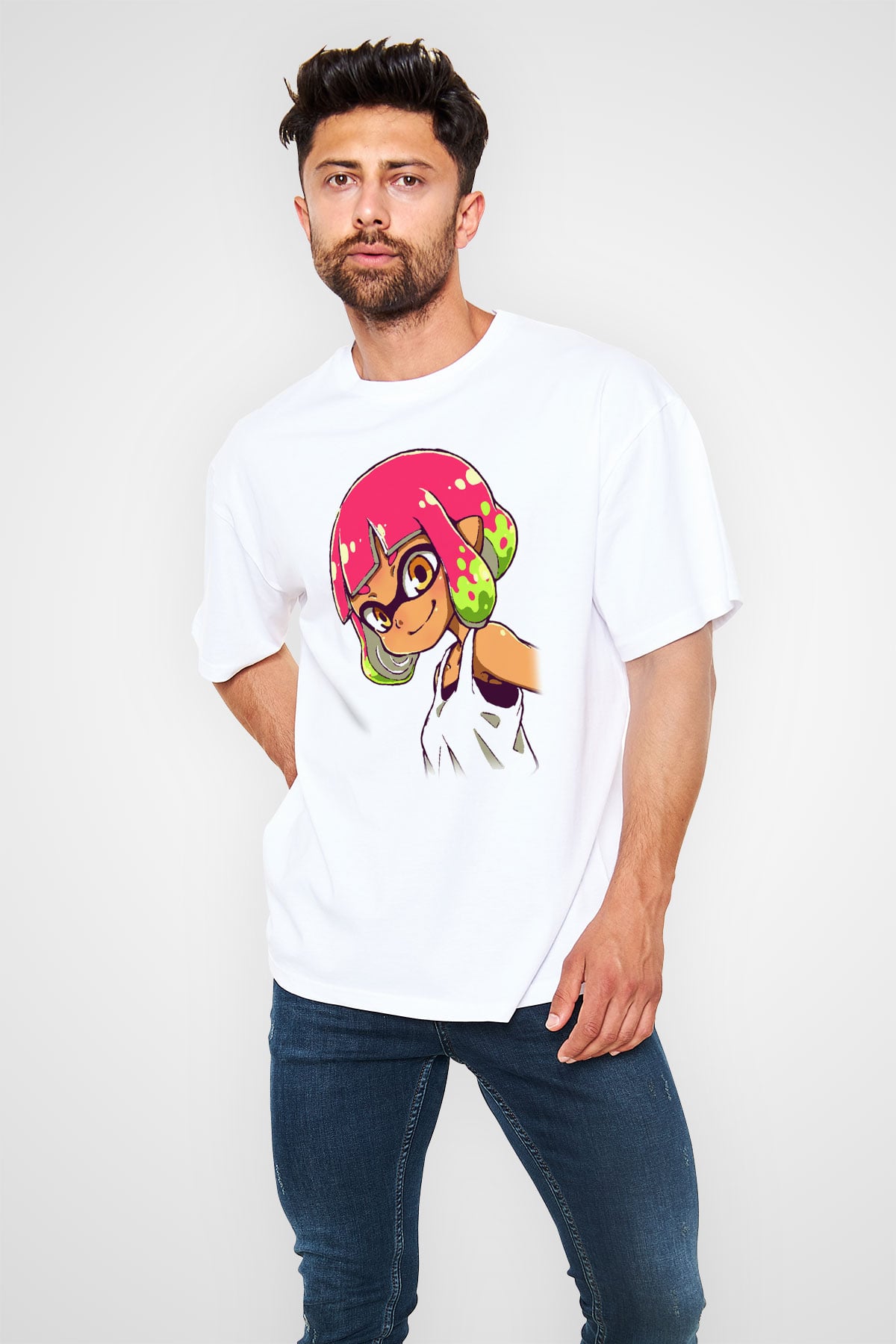 Splatoon Beyaz Unisex Oversize Tişört T-Shirt