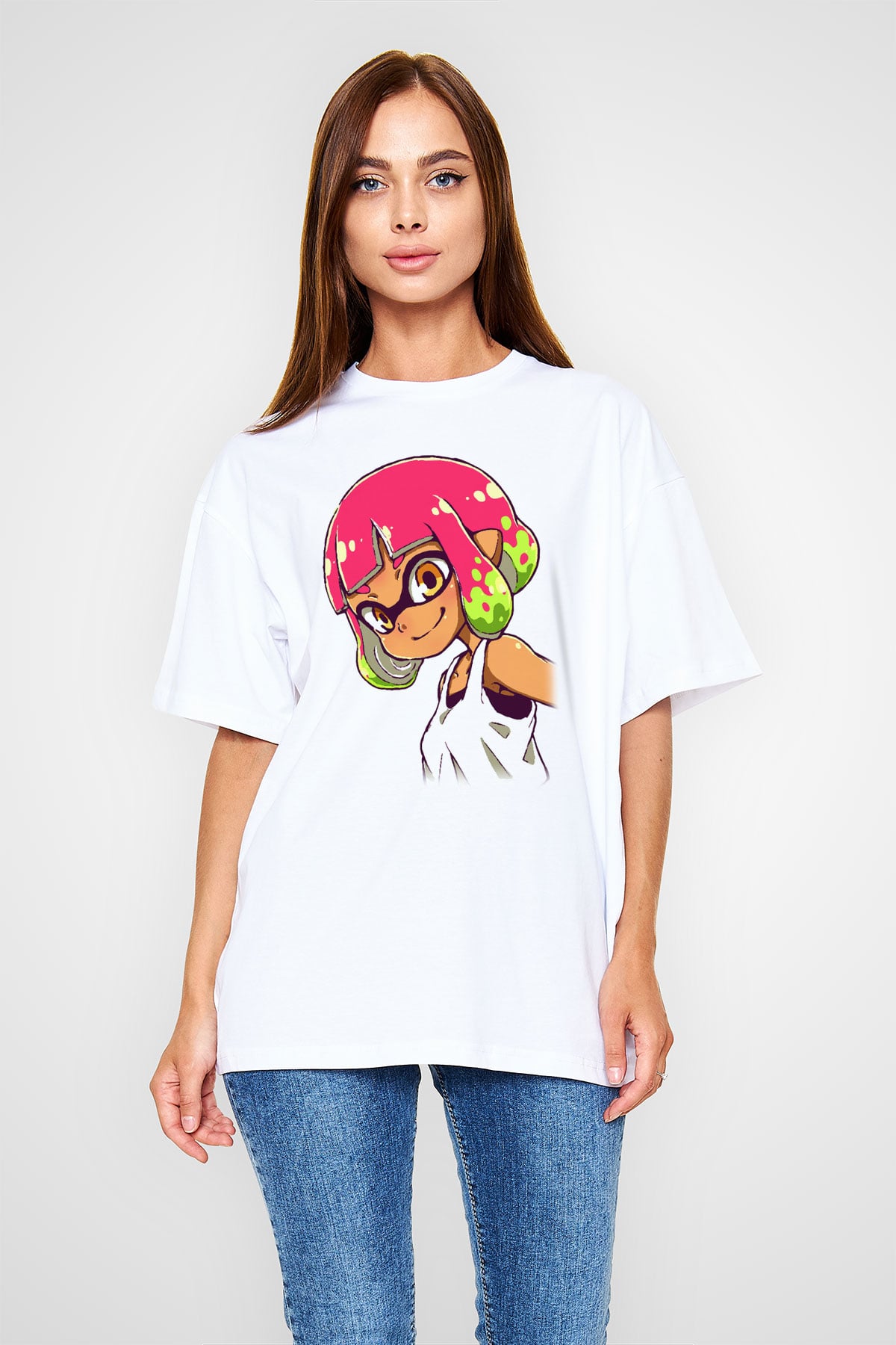 Splatoon Beyaz Unisex Oversize Tişört T-Shirt