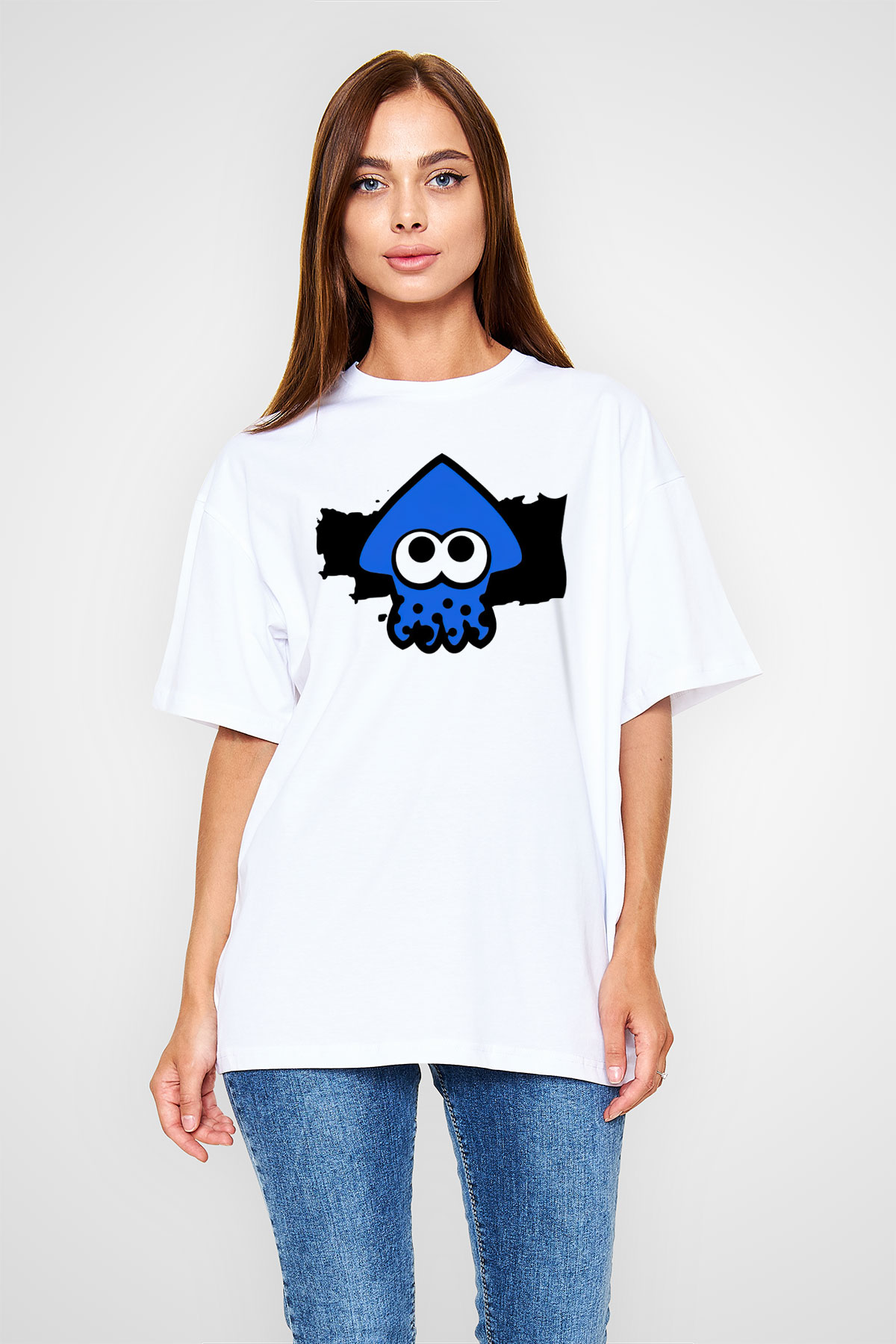 Splatoon Beyaz Unisex Oversize Tişört T-Shirt