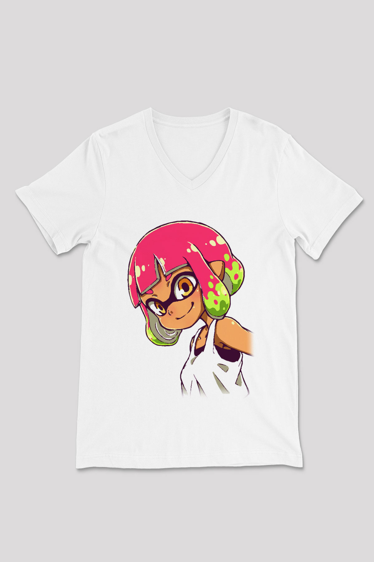 Splatoon Beyaz Unisex V Yaka Tişört T-Shirt
