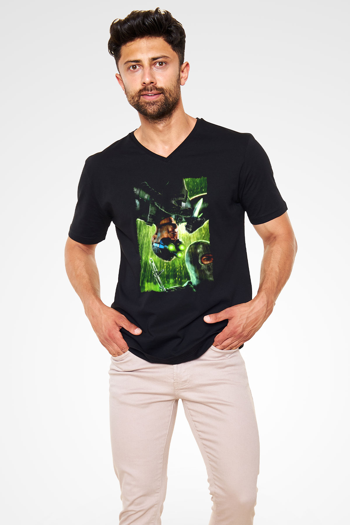 Splinter Cell Siyah Unisex V Yaka Tişört