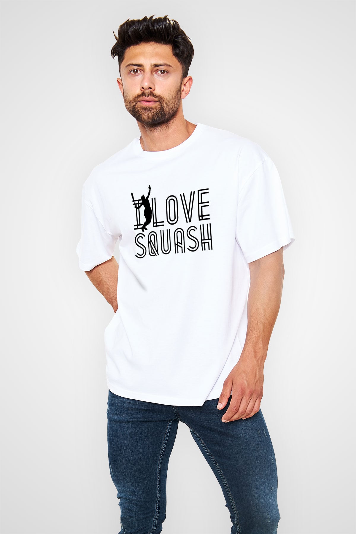 Squash Baskılı Unisex Beyaz Oversize Tişört - Tshirt
