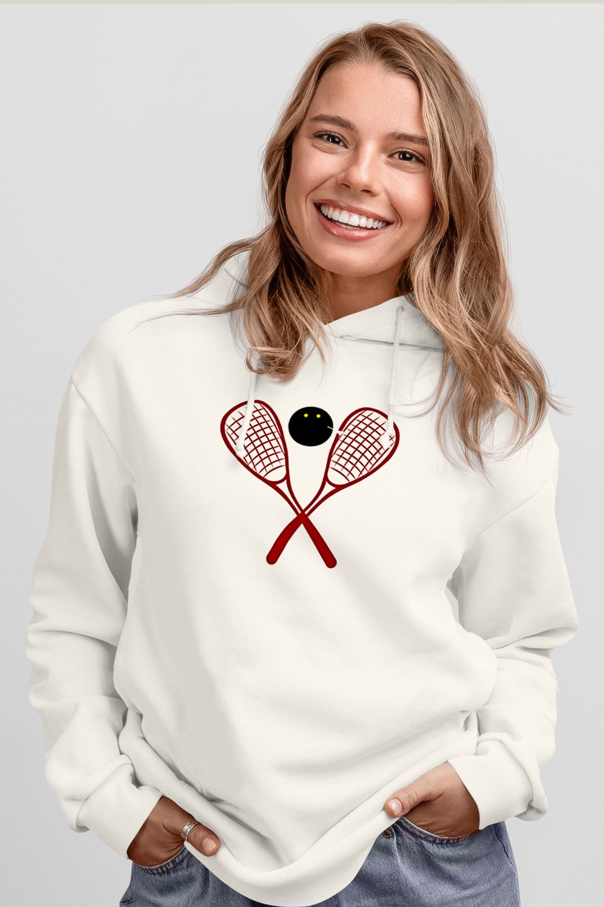 Squash Baskılı Unisex Ekru Hoodie