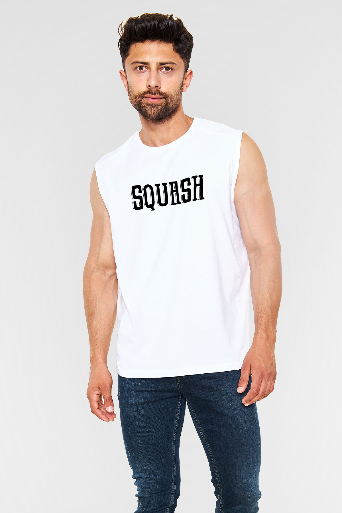 Squash Baskılı Unisex Kolsuz Beyaz Tişört