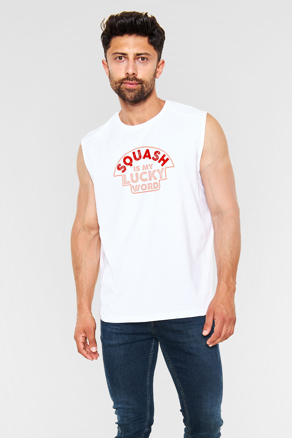 Squash Baskılı Unisex Kolsuz Beyaz Tişört