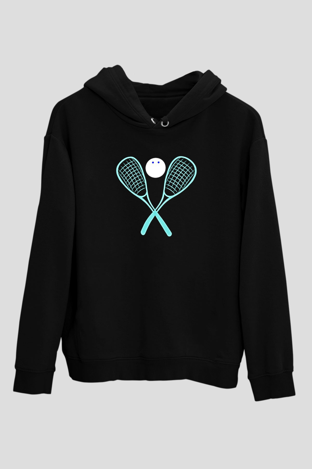 Squash Baskılı Unisex Siyah Kapüşonlu Sweatshirt