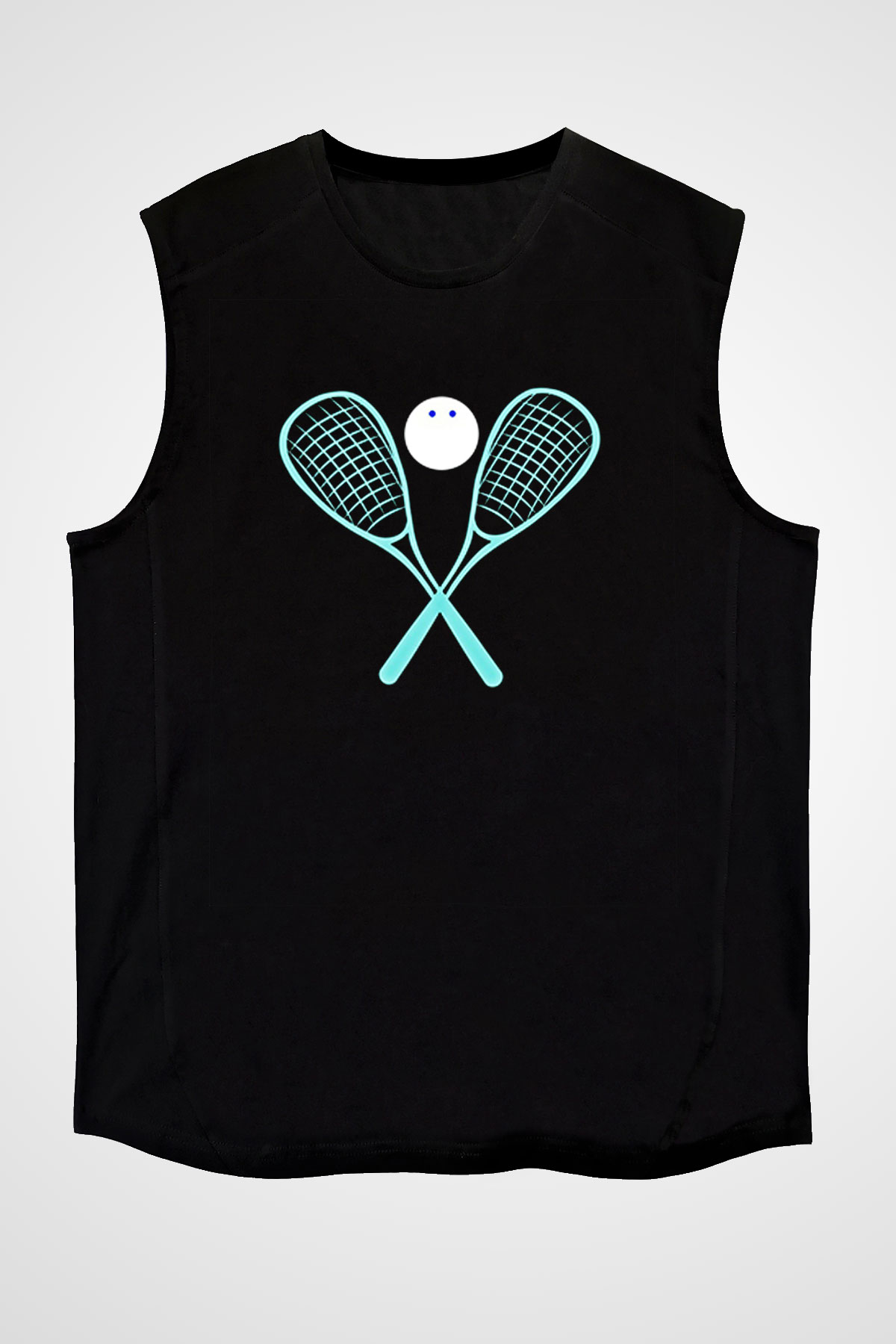 Squash Baskılı Unisex Siyah Kolsuz Tişört