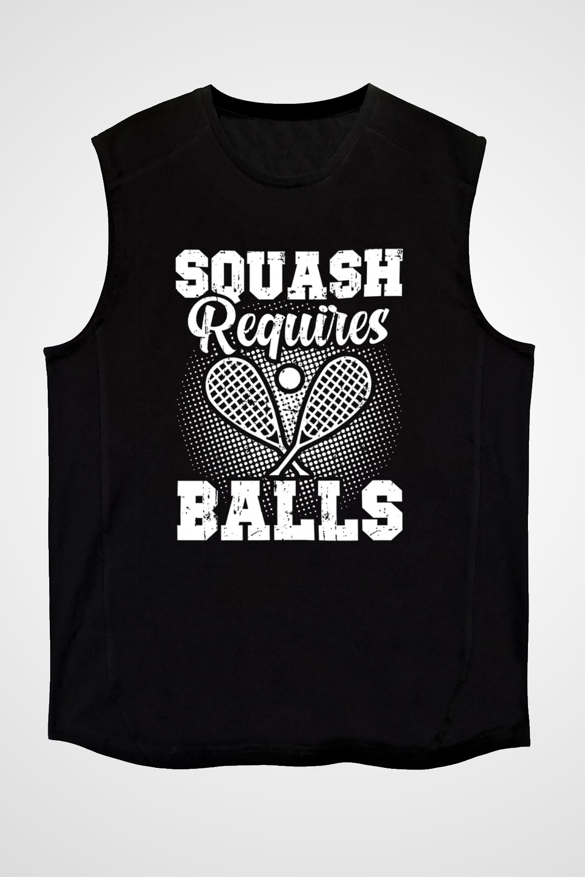 Squash Baskılı Unisex Siyah Kolsuz Tişört