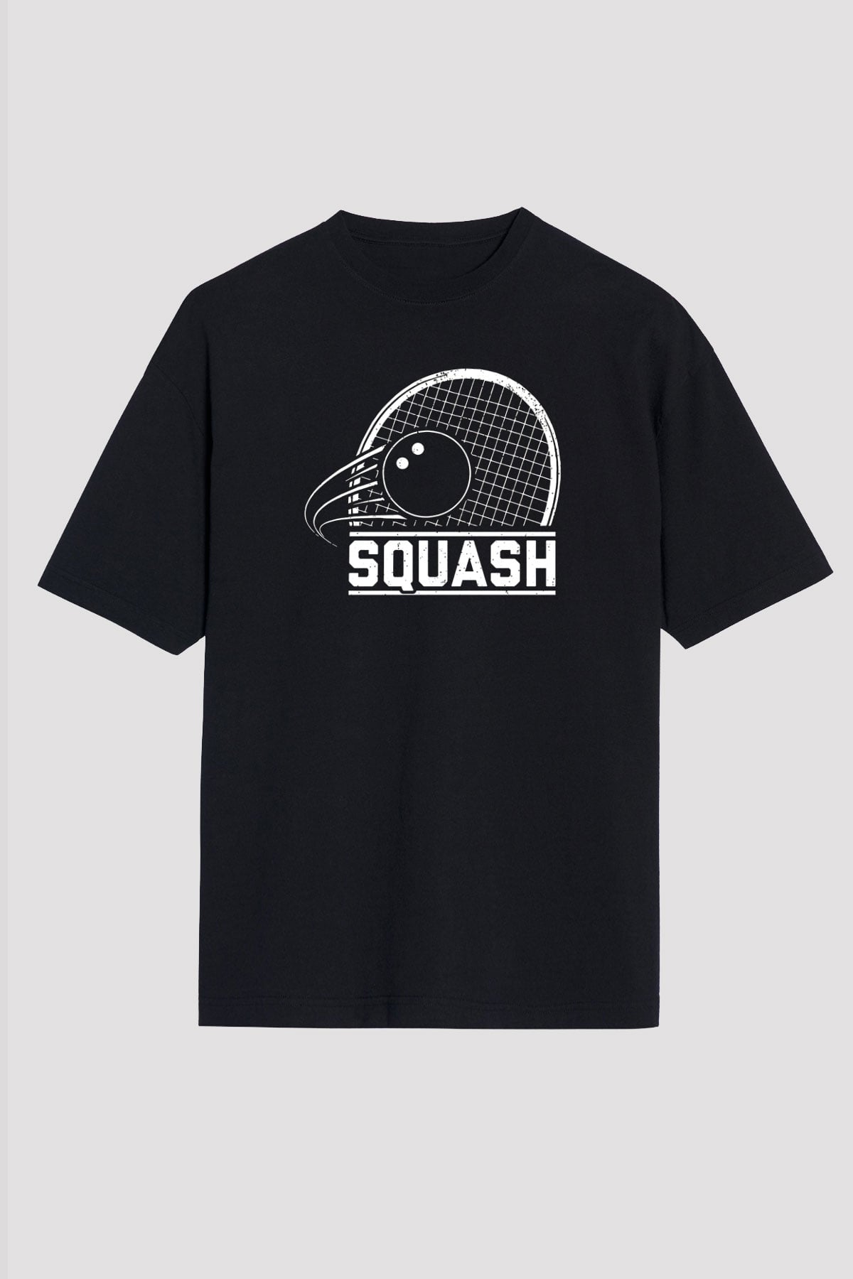 Squash Baskılı Unisex Siyah Oversize Tişört