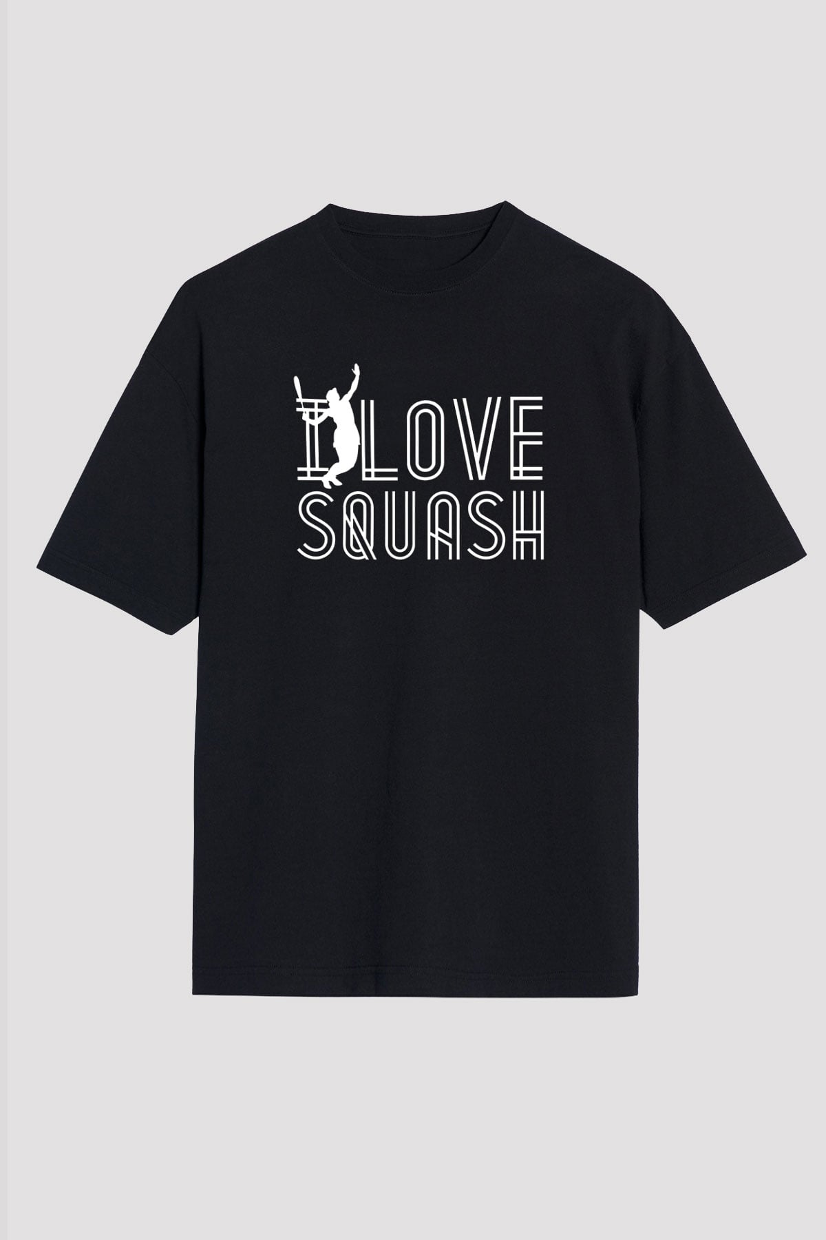 Squash Baskılı Unisex Siyah Oversize Tişört
