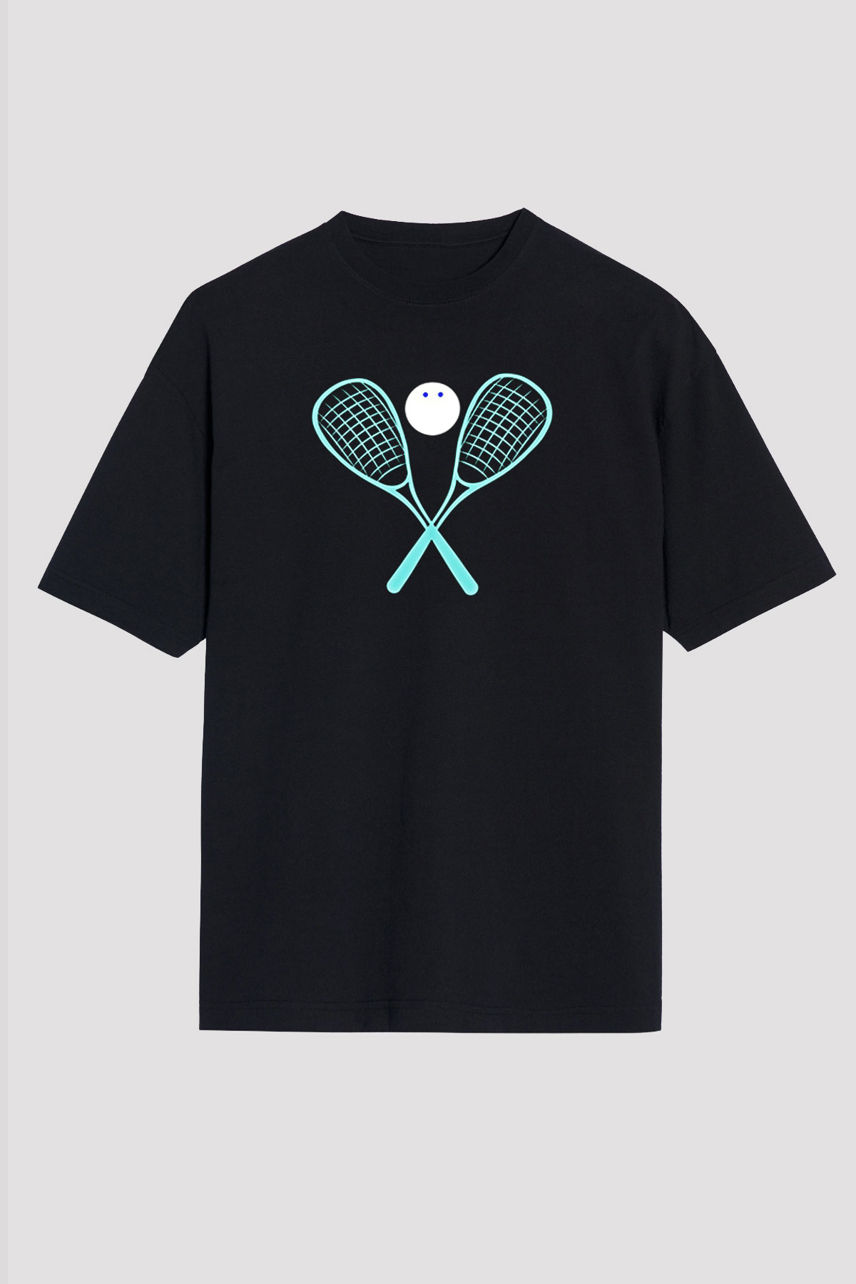Squash Baskılı Unisex Siyah Oversize Tişört