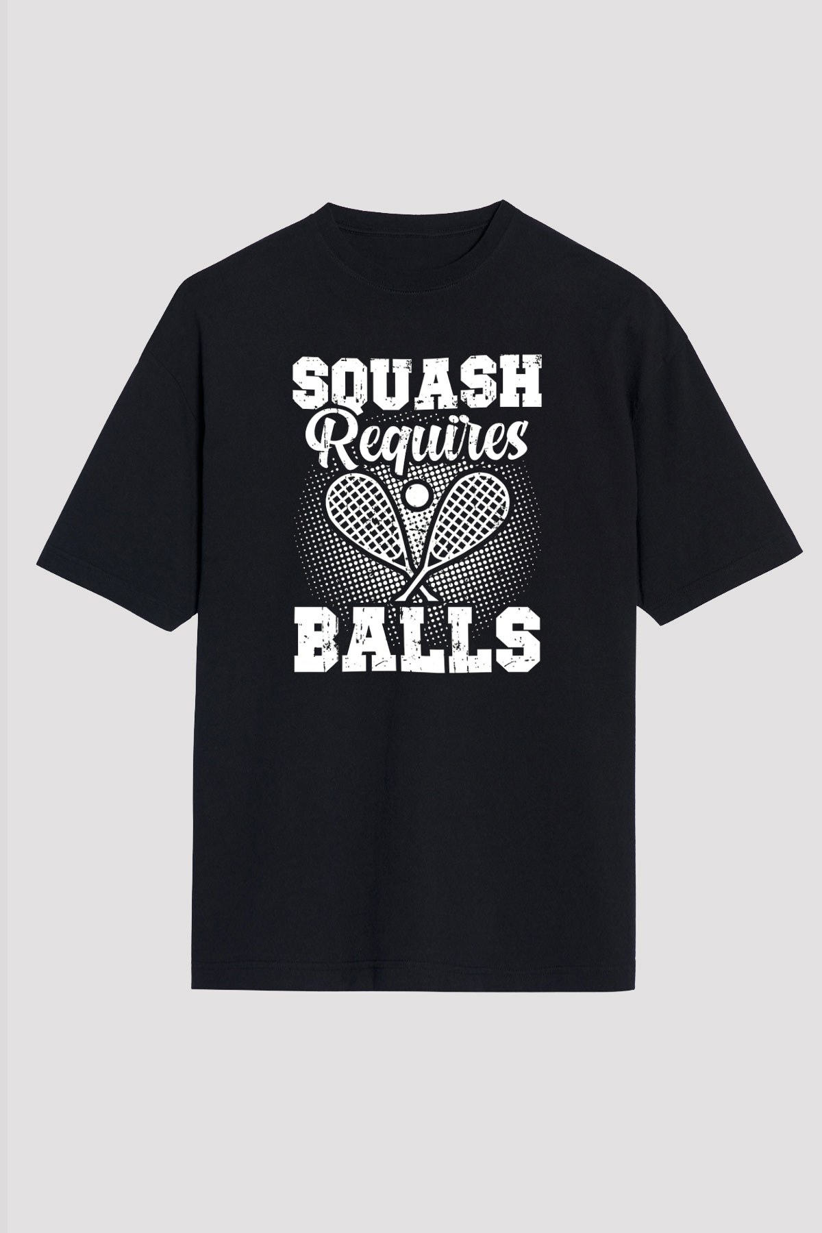 Squash Baskılı Unisex Siyah Oversize Tişört