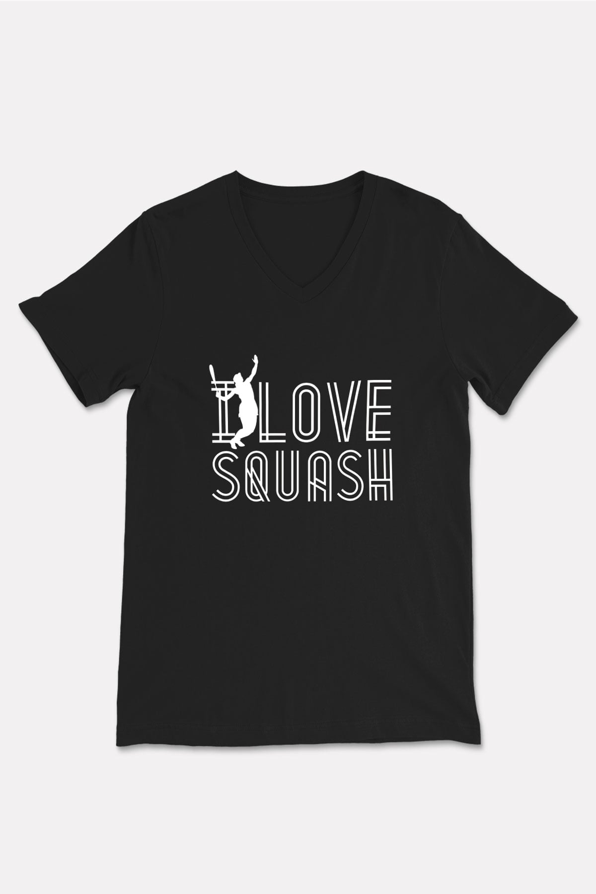Squash Baskılı Unisex Siyah V Yaka Tişört