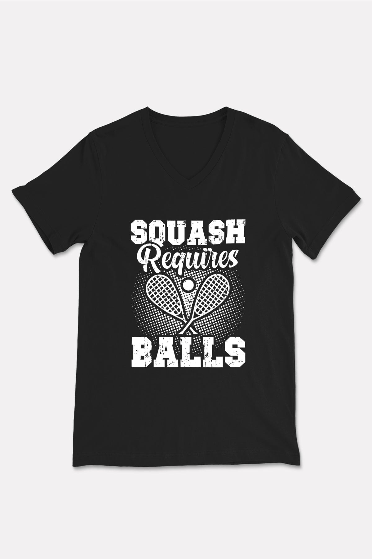 Squash Baskılı Unisex Siyah V Yaka Tişört