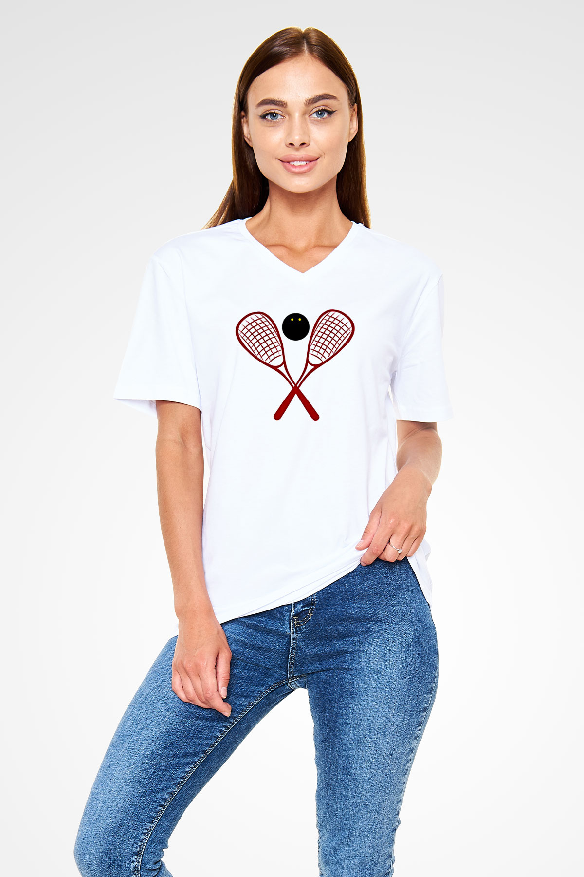 Squash Baskılı Unisex V Yaka Tişört - Tshirt