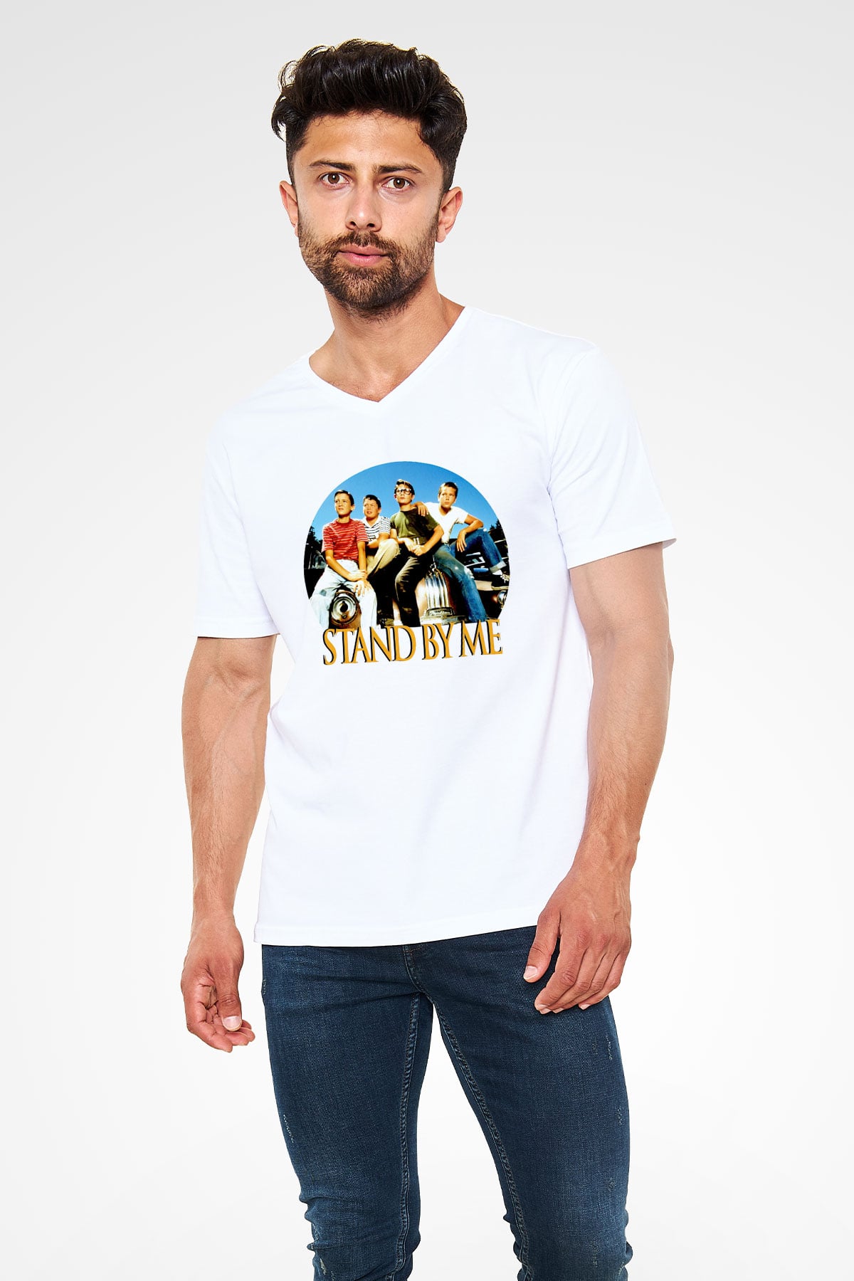 Stand by Me Beyaz Unisex  V Yaka Tişört