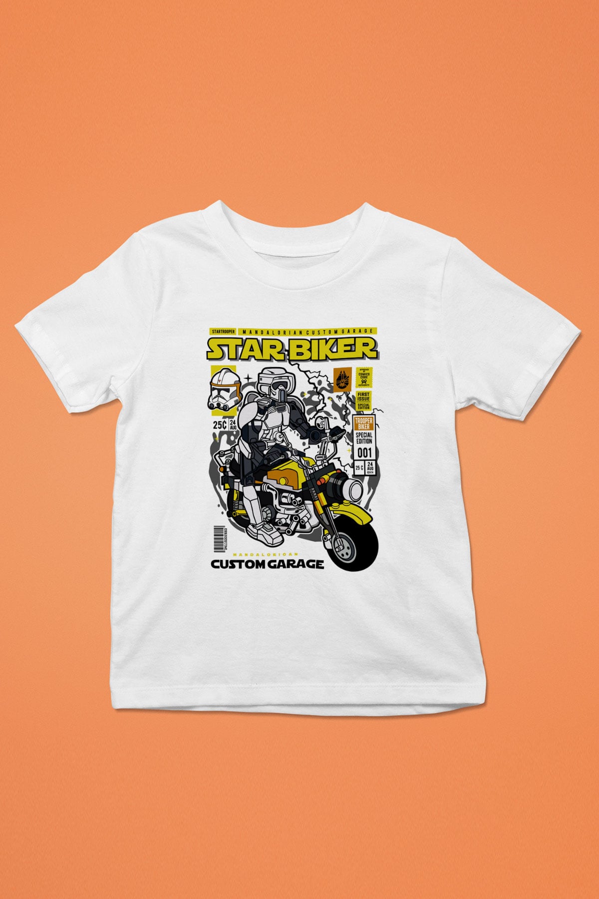Star Biker Baskılı Unisex Beyaz Çocuk Tişört