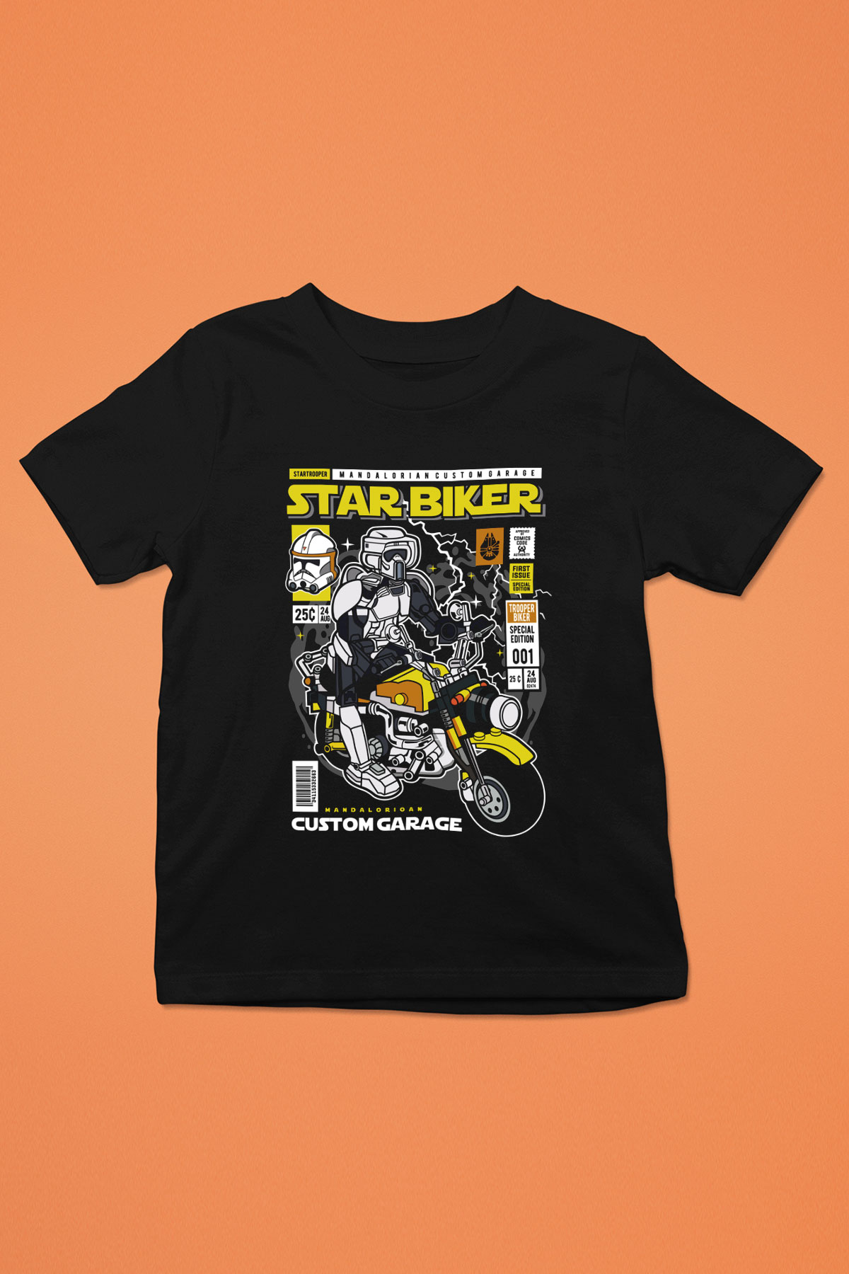 Star Biker Baskılı Unisex Siyah Çocuk Tişört