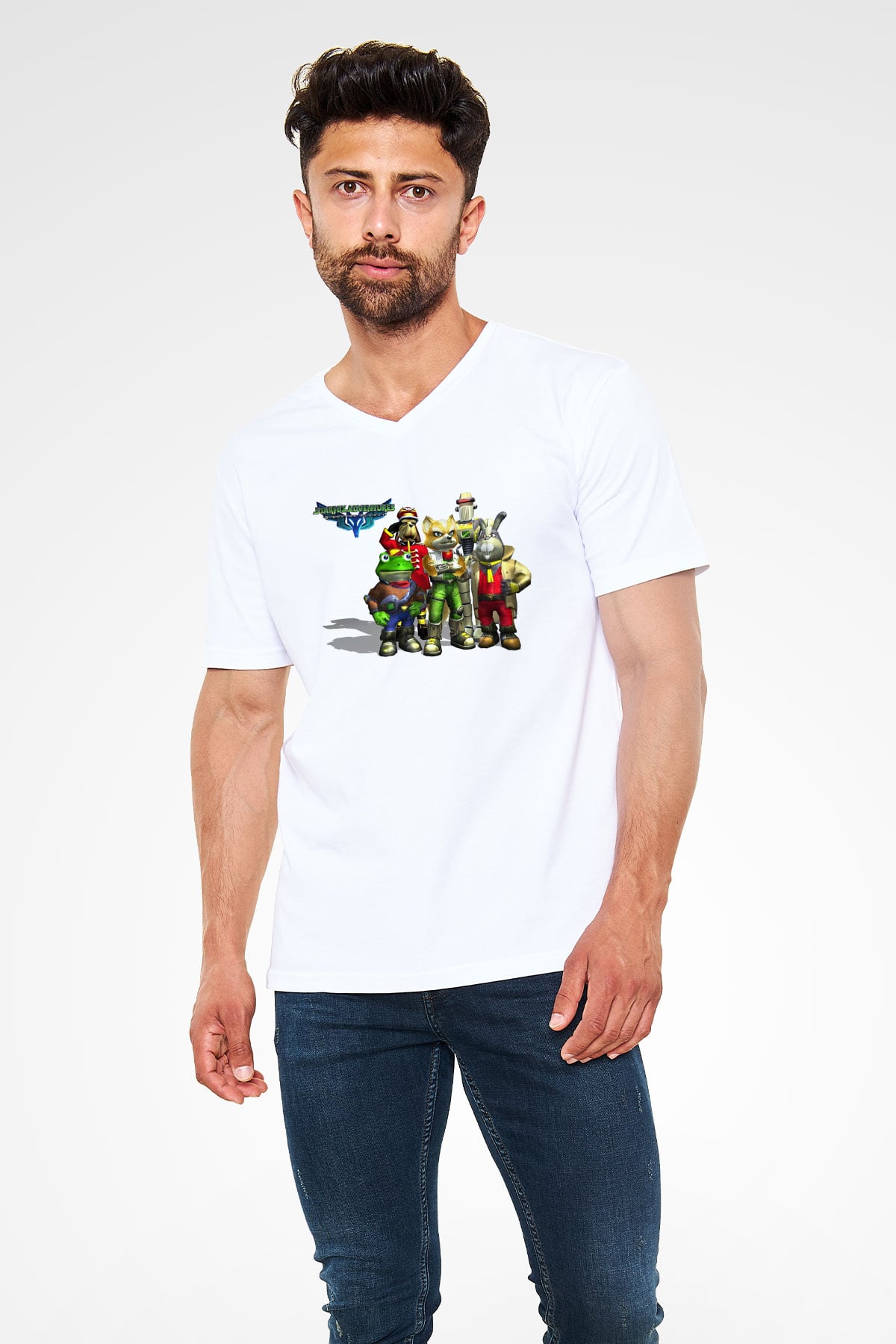 Star Fox Beyaz Unisex V Yaka Tişört