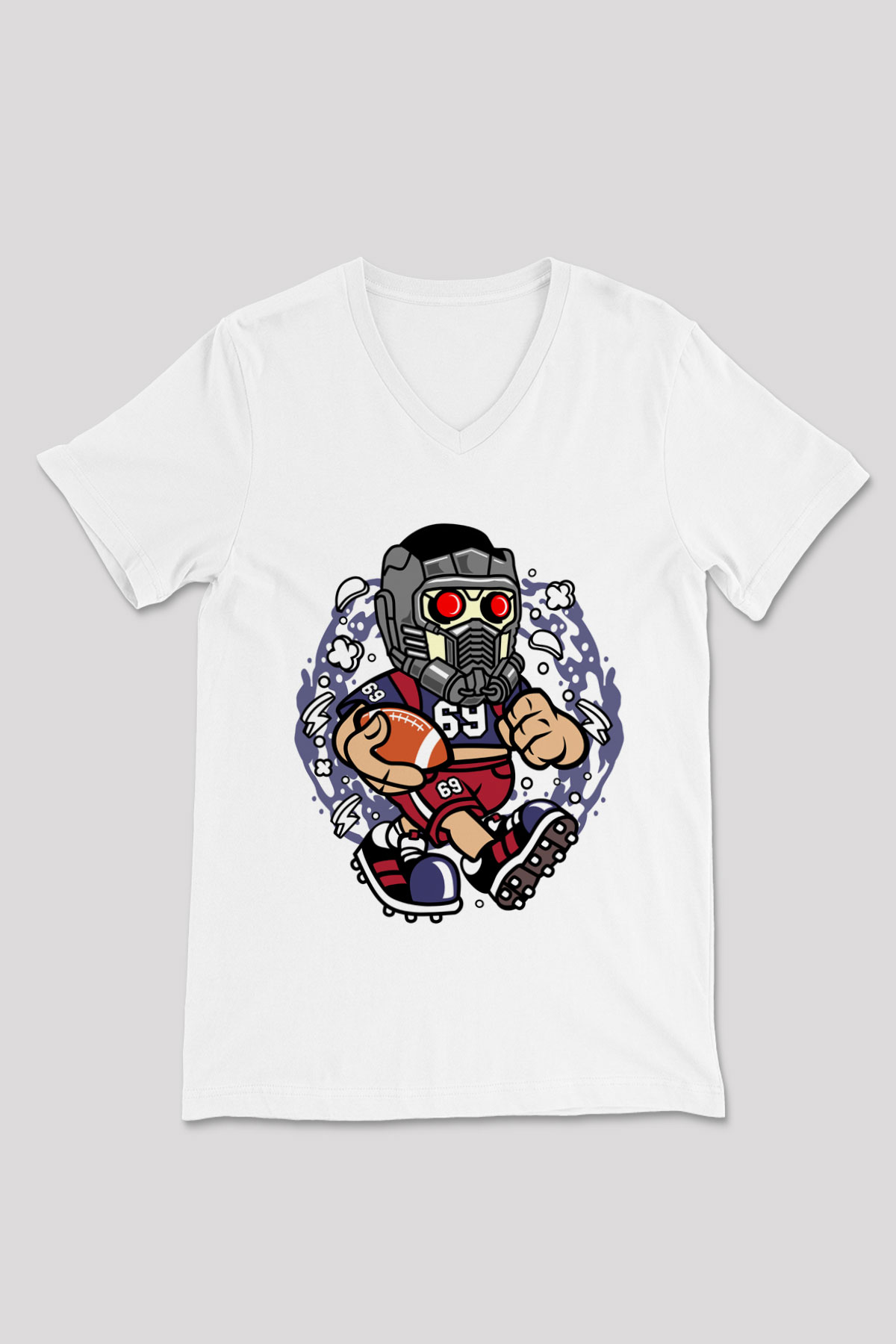 Star Lord Football Baskılı Beyaz Unisex V Yaka Tişört