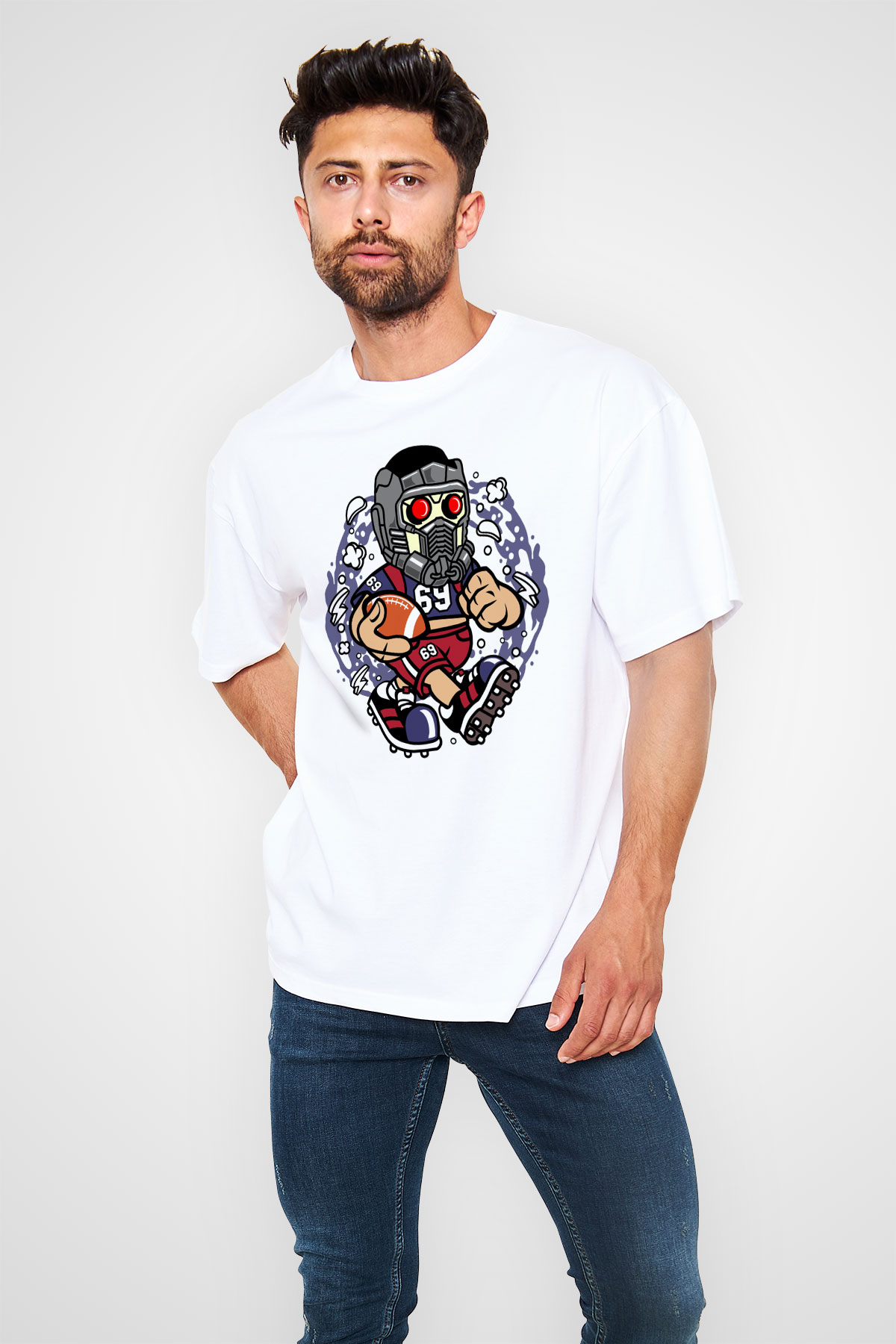 Star Lord Football Baskılı Beyaz Unisex Oversize Tişört