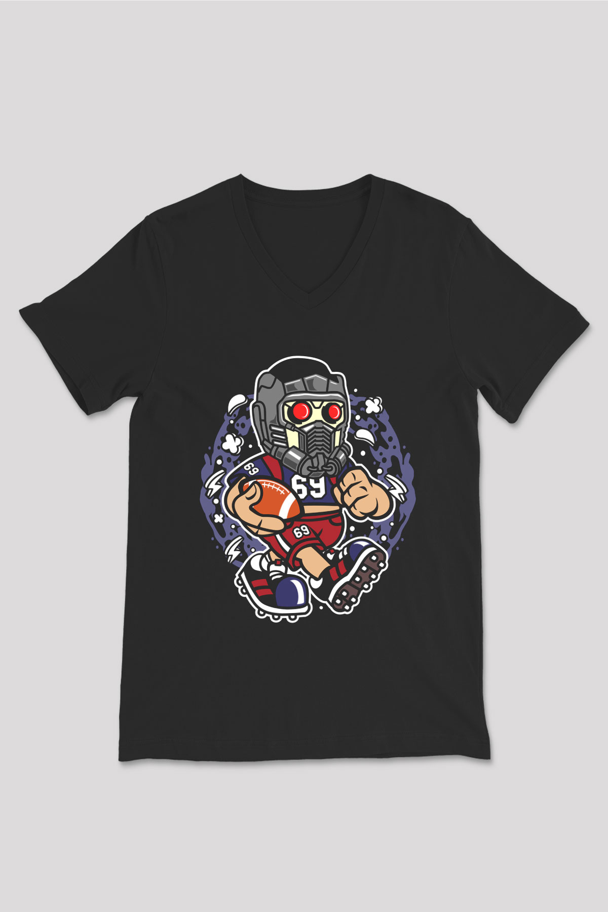 Star Lord Football Baskılı Siyah Unisex V Yaka Tişört