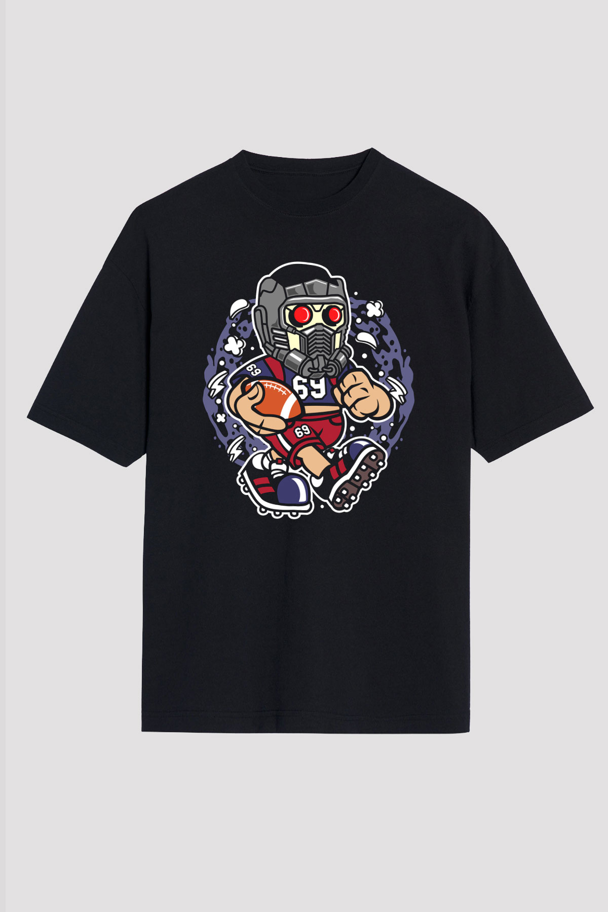 Star Lord Football Baskılı Siyah Unisex Oversize Tişört
