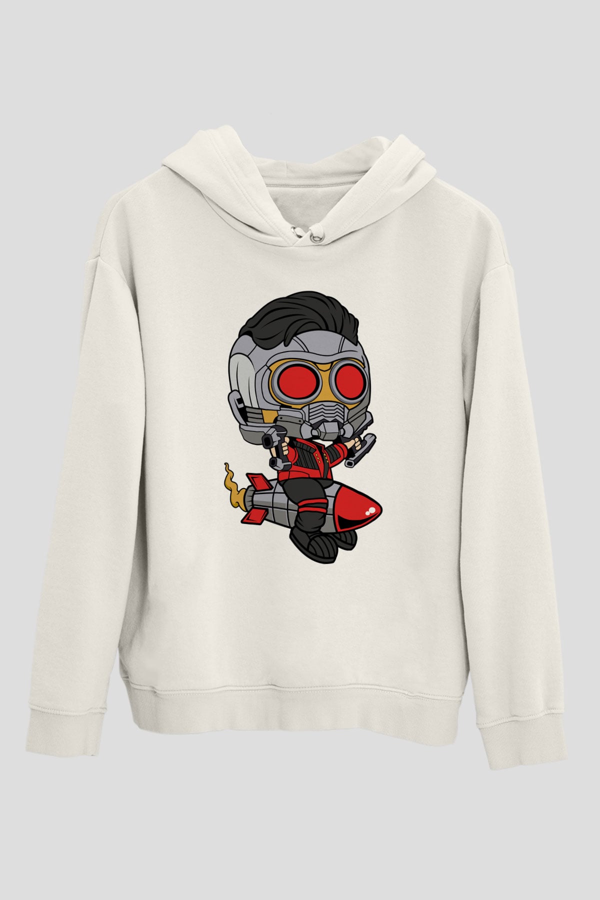 Star Lord Rocket Baskılı Beyaz Unisex Hoodie