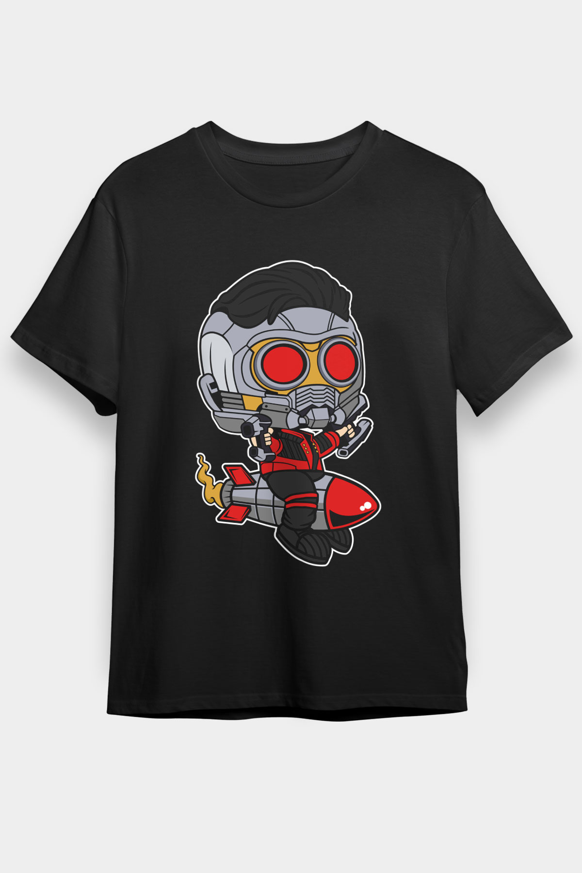 Star Lord Rocket Baskılı Siyah Unisex Tişört