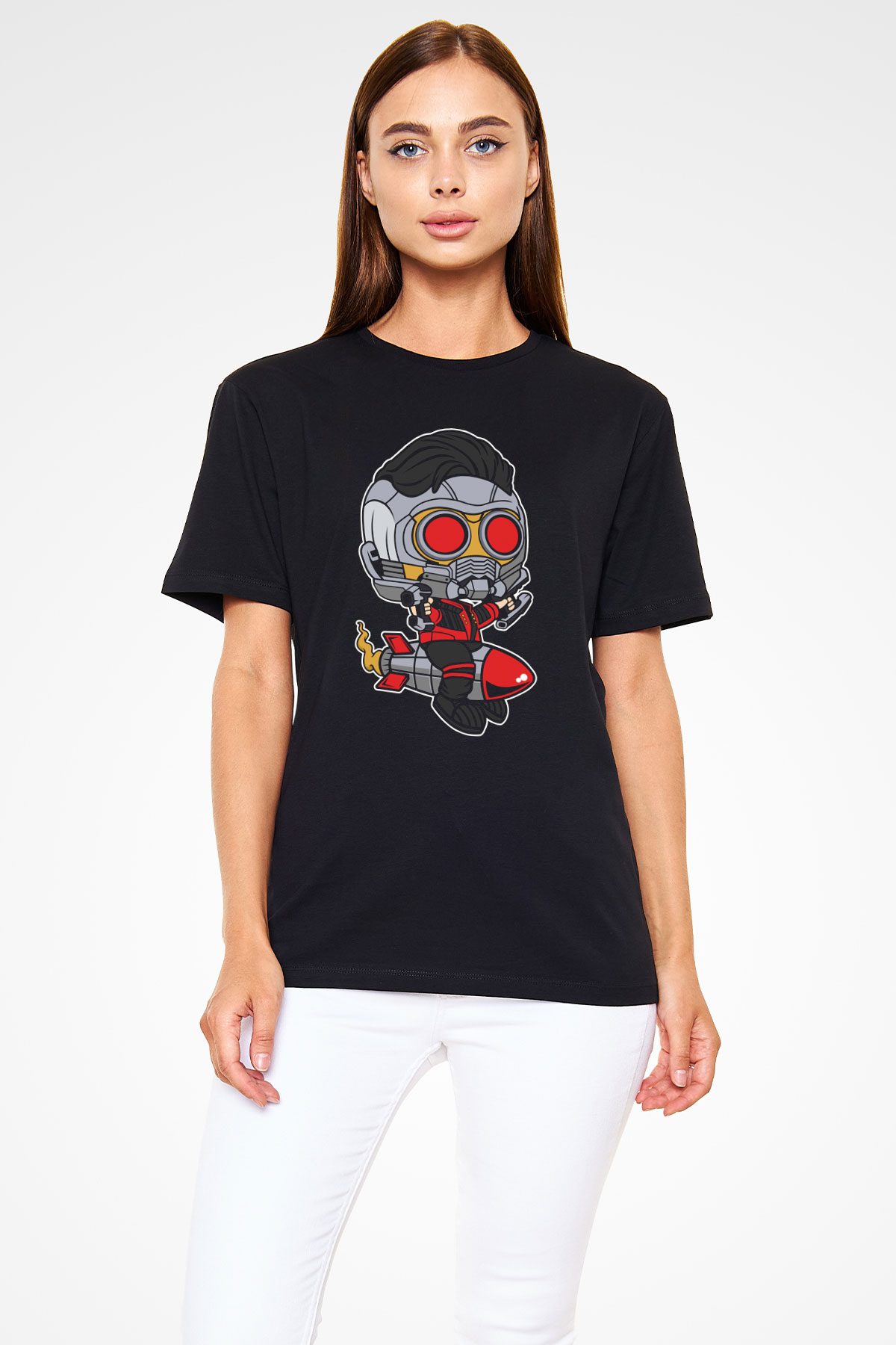 Star Lord Rocket Baskılı Siyah Unisex Tişört