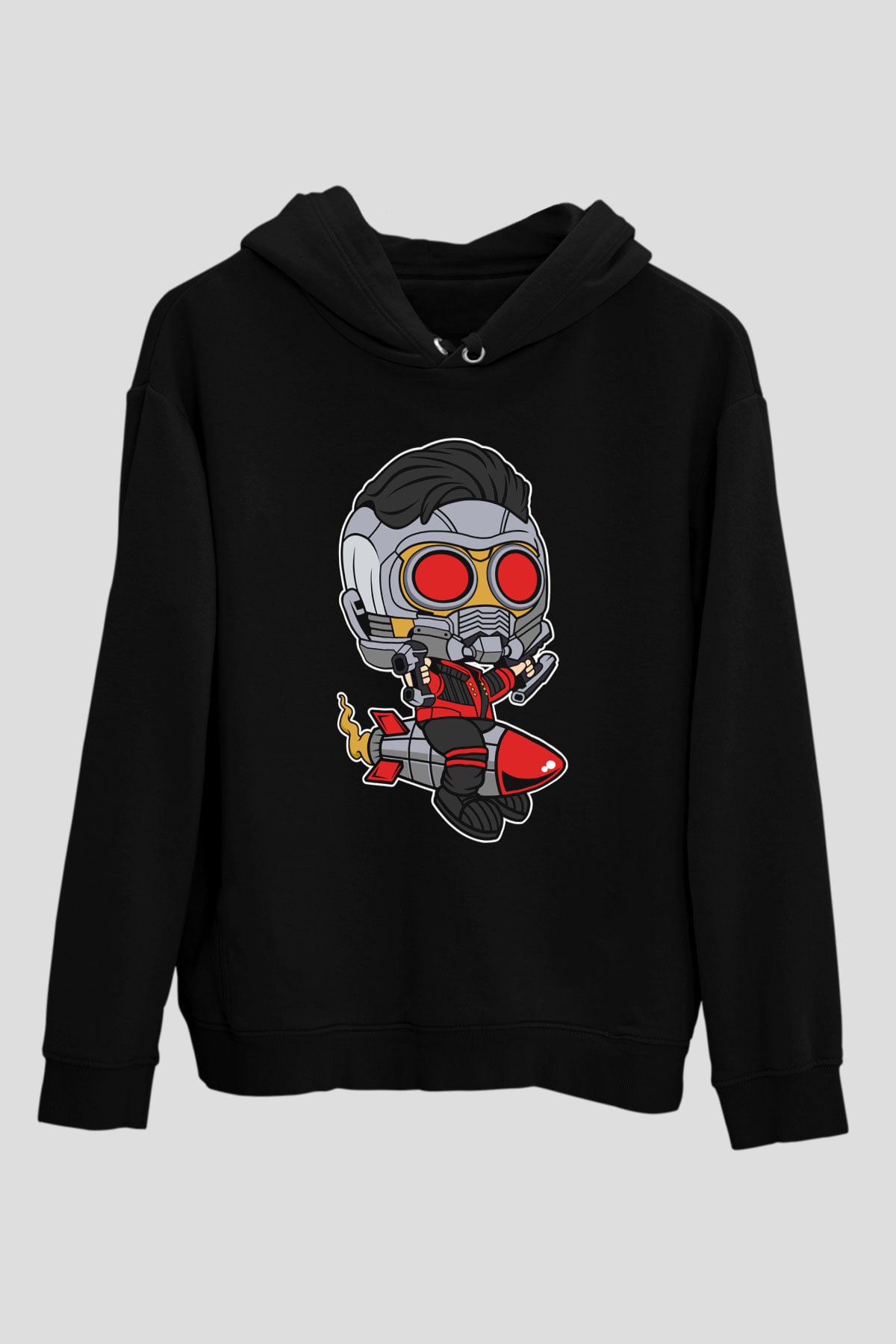 Star Lord Rocket Baskılı Siyah Unisex Hoodie