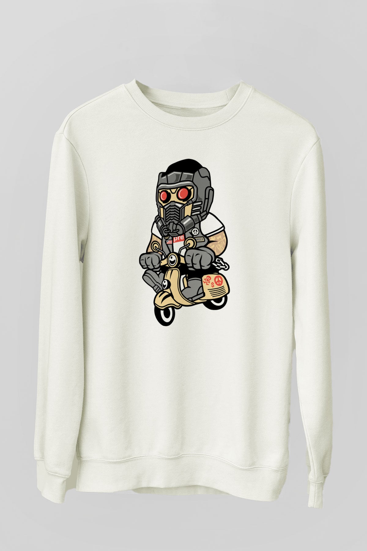 Star Lord Scooter Baskılı Beyaz Unisex Sweatshirt