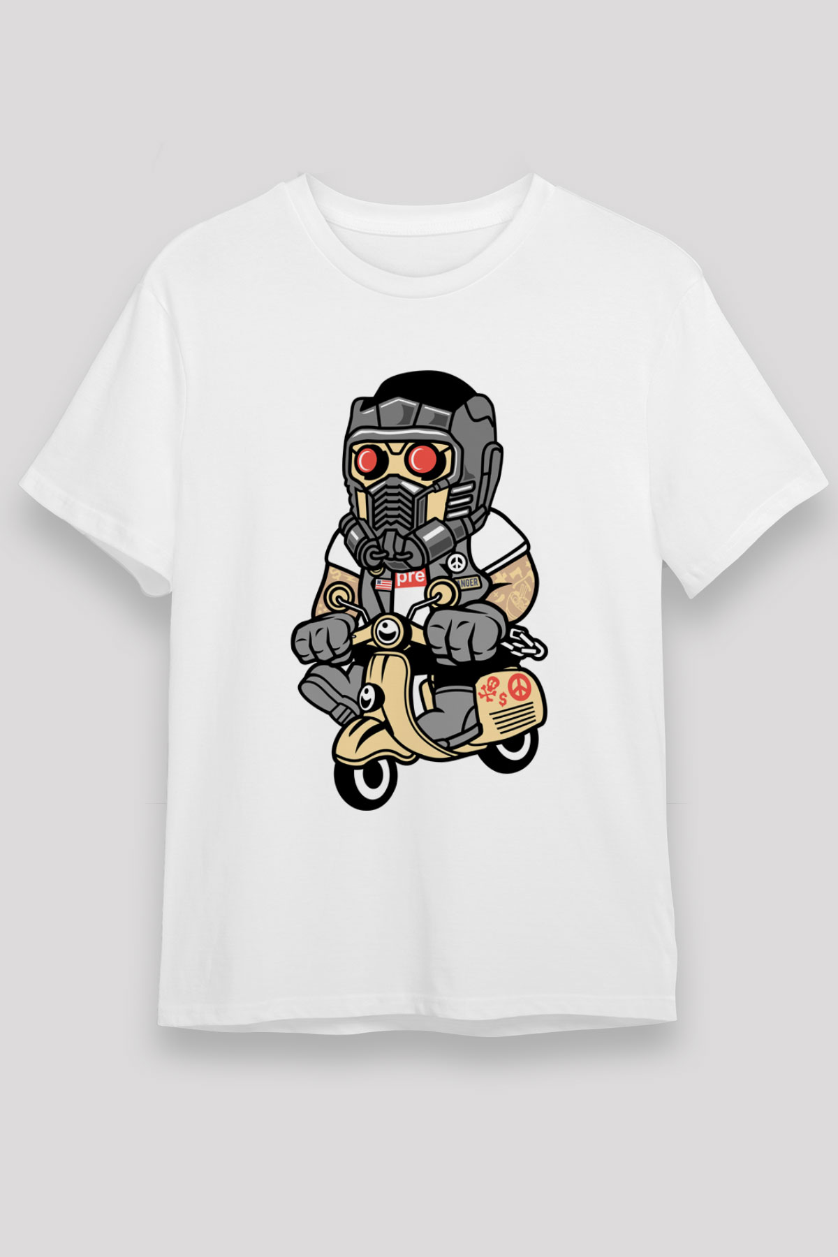 Star Lord Scooter Baskılı Beyaz Unisex Tişört